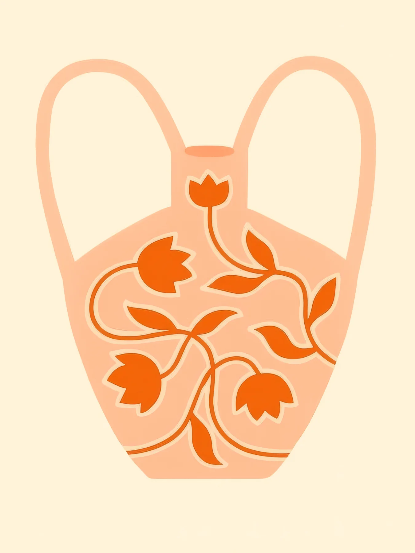 Onlly poster, Orange Floral Tote Bag: A pale tote with a bright orange floral design sits on a warm peach ground.