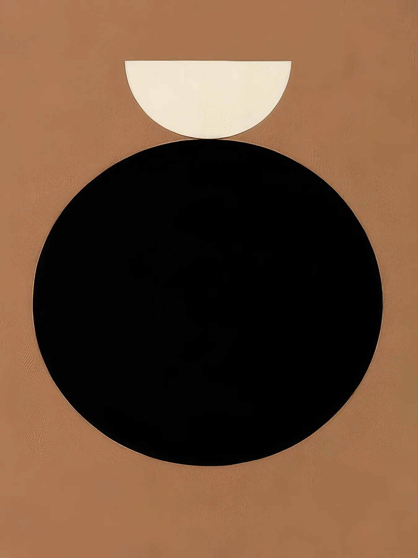 Onlly poster, Black Circle on Warm Brown: A large black circle sits beneath a pale half-disc on a warm brown field.