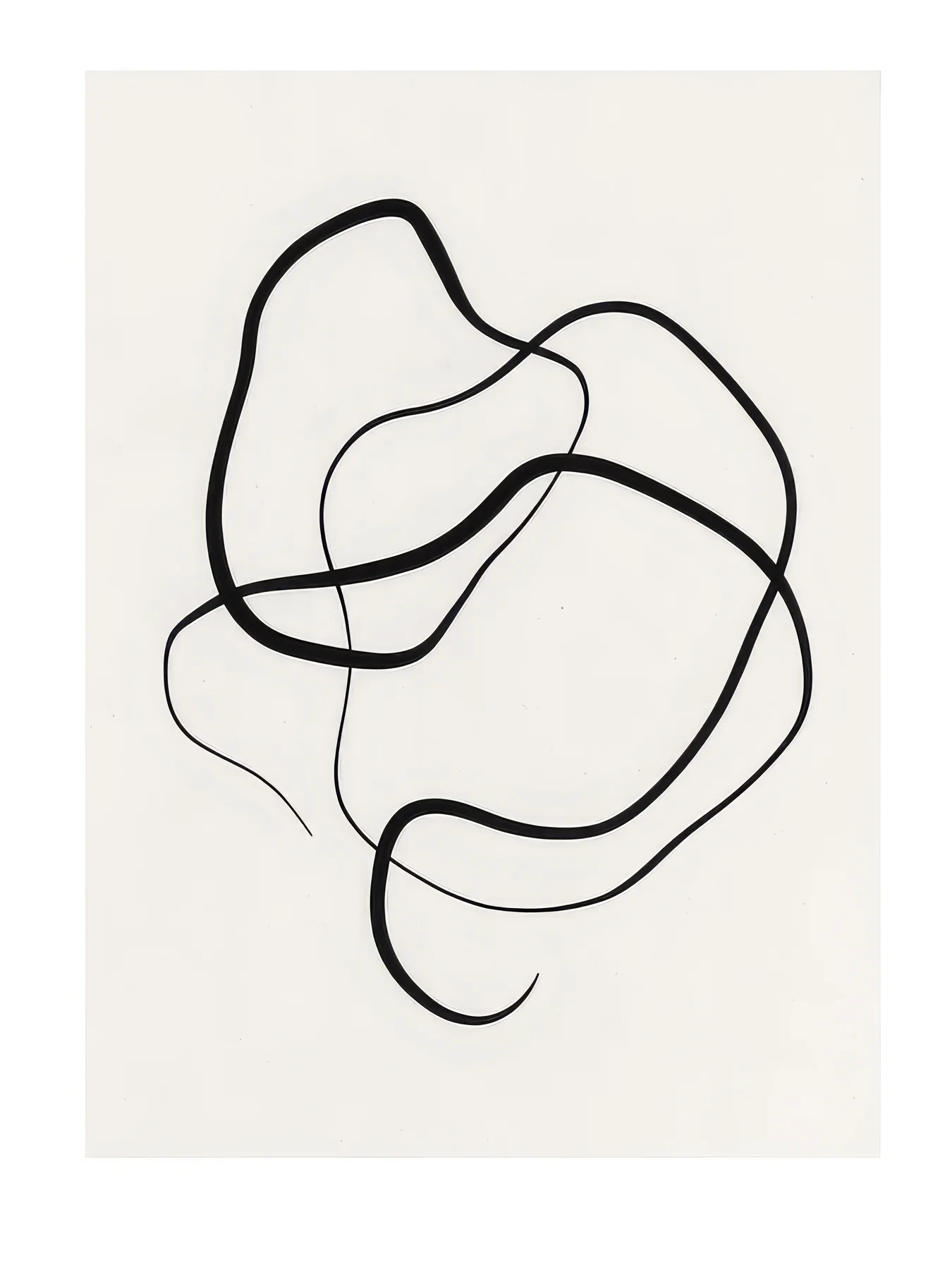 Onlly poster, Loose Continuous Knot: A fine black line loops and crosses itself over a light textured background.