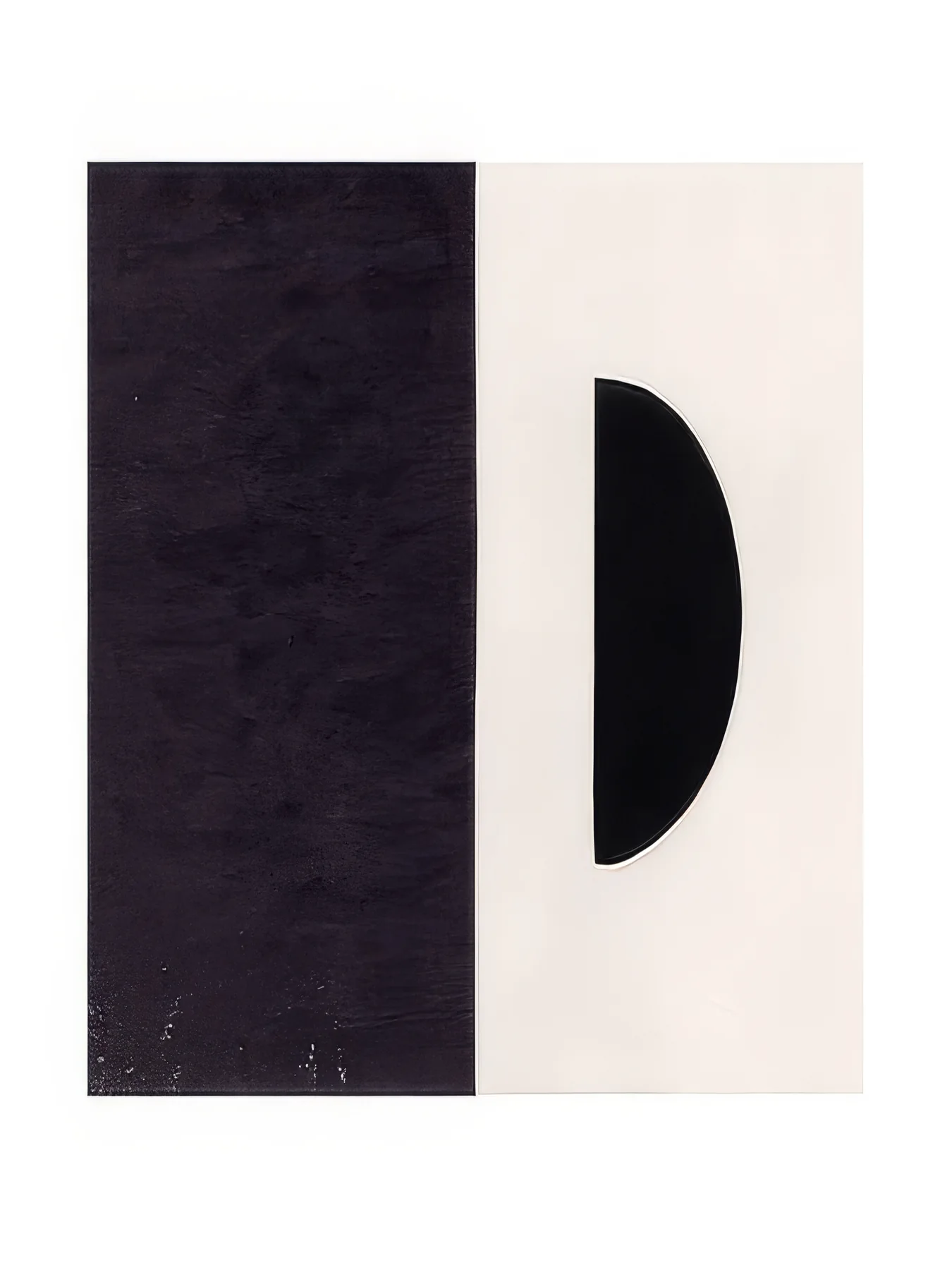 Onlly poster, Half Circle in Black and Cream: A dark vertical panel and pale half-circle form a simple two-tone study.