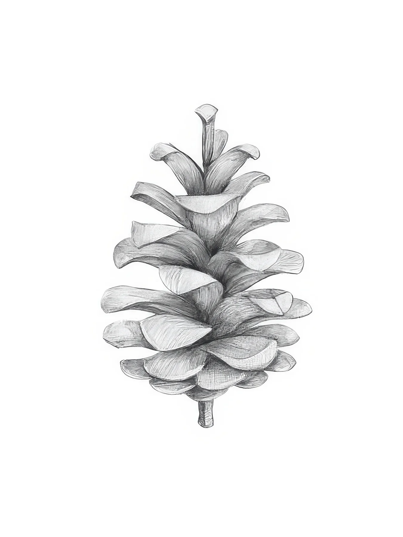 Onlly poster, Pine Cone Study: A softly shaded pine cone is centred on pale paper.