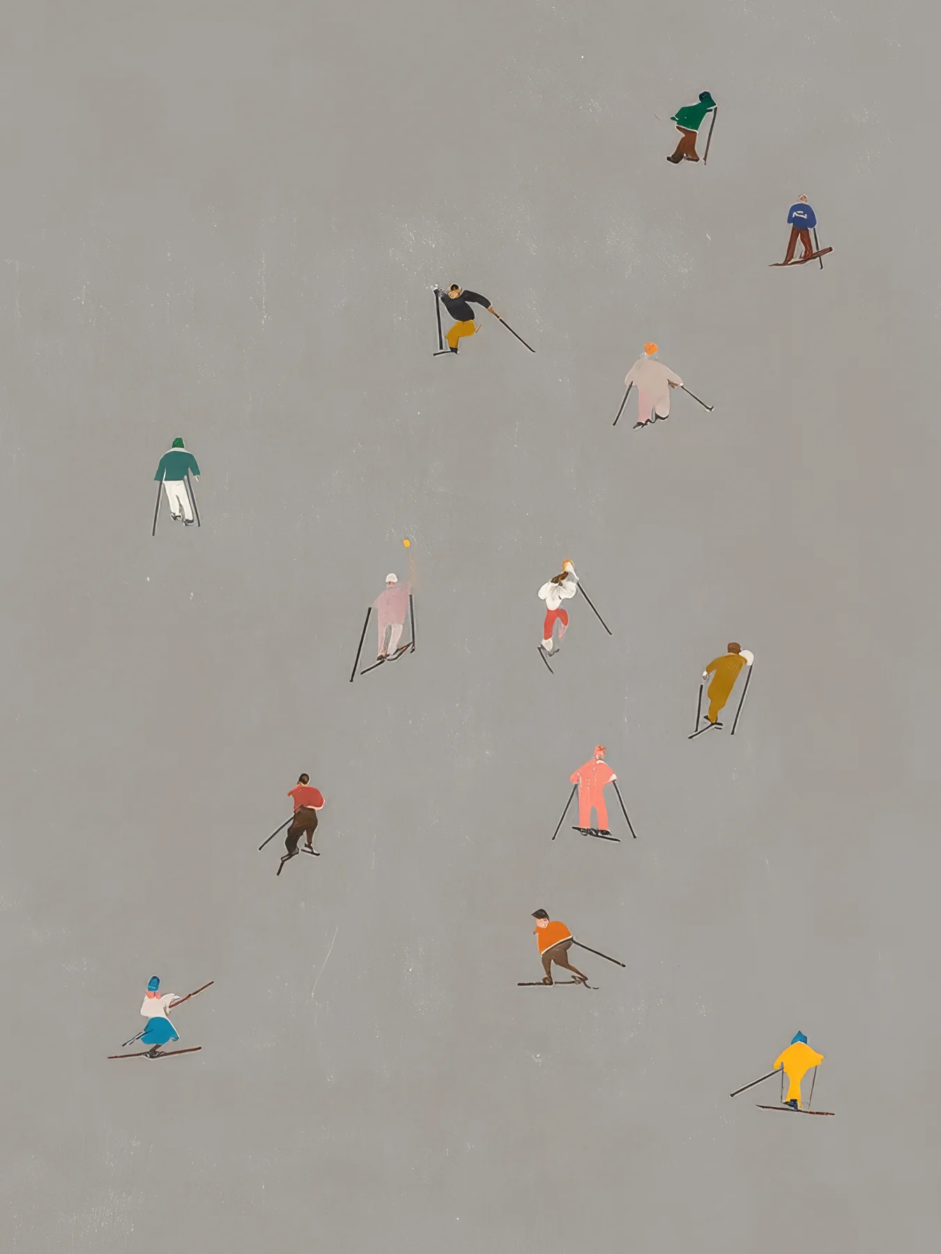 Onlly poster, Figures Across a Grey Field: Tiny people are scattered across a broad muted grey ground.