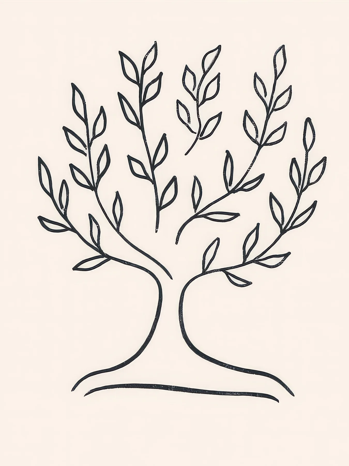 Onlly poster, Tree in Fine Lines: A simple branching tree with many small leaves is drawn in dark fine lines.