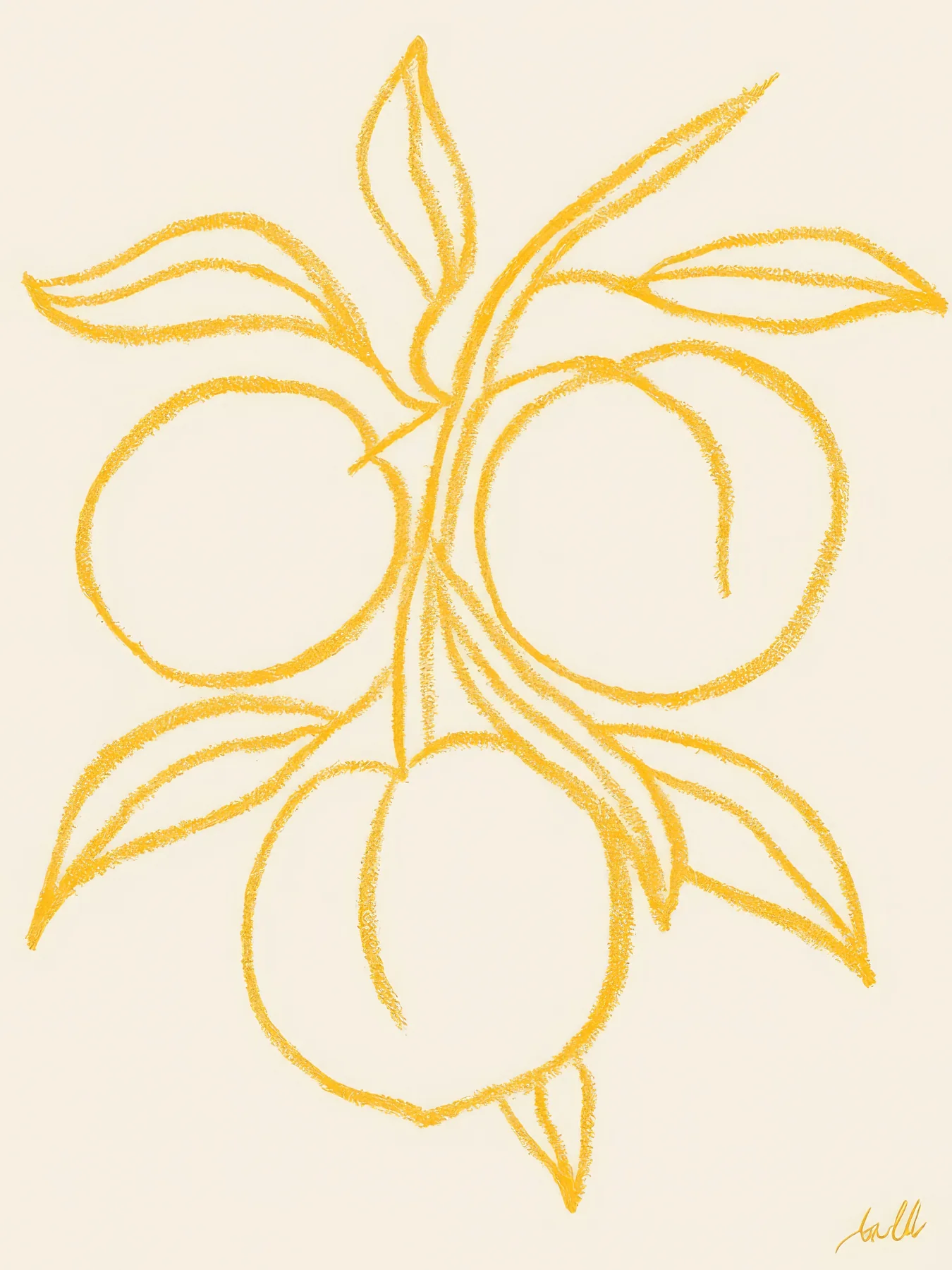 Onlly poster, Golden Branches in a Vase: Fine yellow stems spread from a simple vessel on a pale ground.