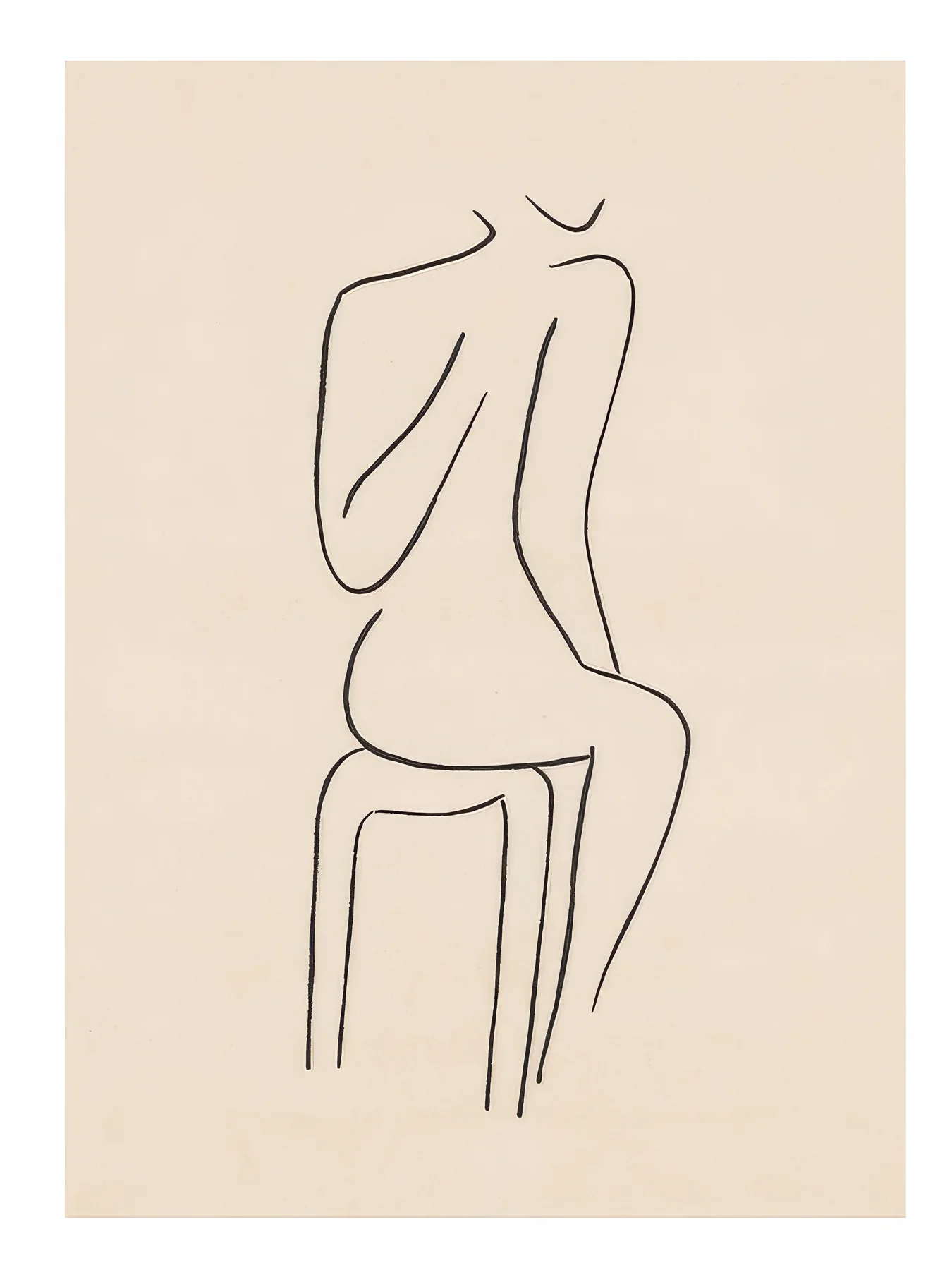 Onlly poster, Seated Figure in a Chair: A delicate continuous line traces a person seated sideways on a simple chair.