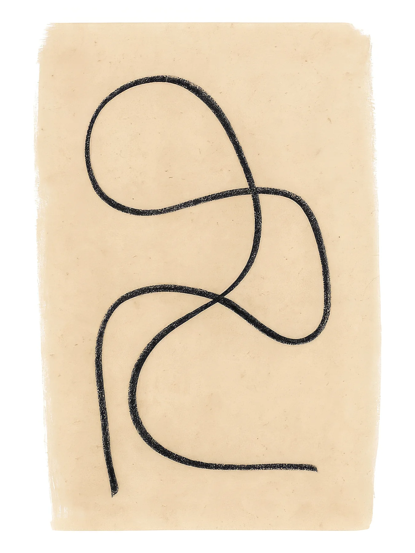 Onlly poster, Looping Line on Beige: A single dark continuous line forms a loose knot on textured cream.