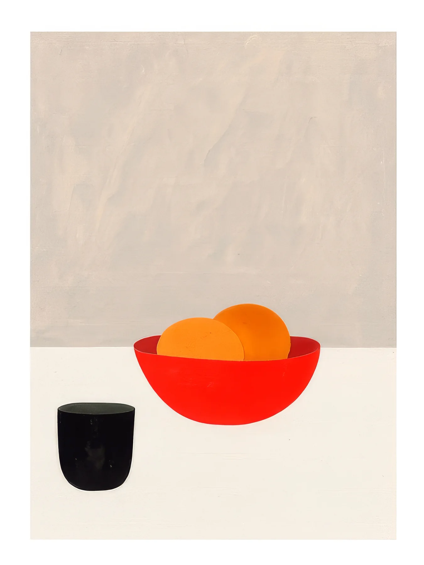 Onlly poster, Red Bowl and Black Cup: A bright red bowl and small black cup sit on a pale tabletop.