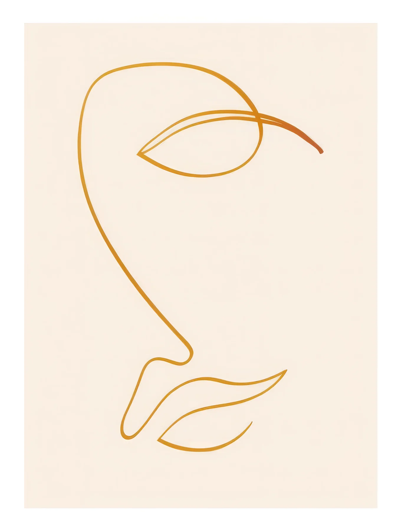 Onlly poster, Minimal Face in One Line: A continuous ochre line traces a calm face in profile against pale pink.