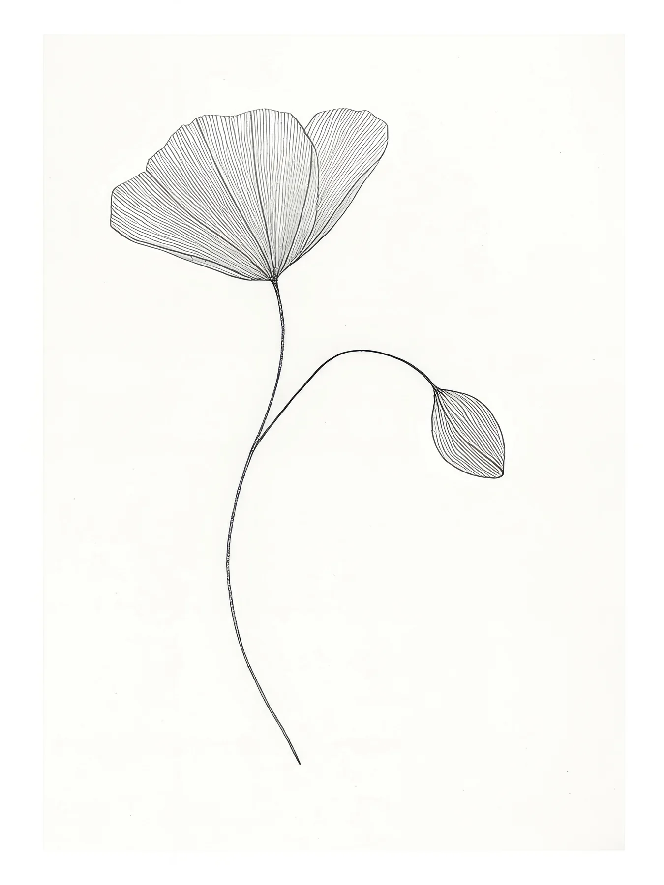Onlly poster, Single Branch with Long Leaves: A thin dark branch bears several long, narrow leaves on ivory.
