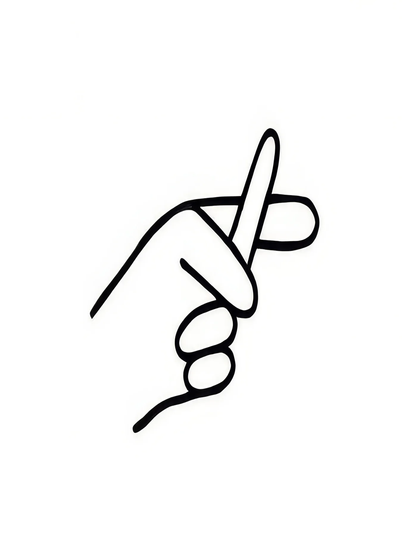 Onlly poster, Hand with a Raised Finger: A spare black line drawing of a hand is set on white.