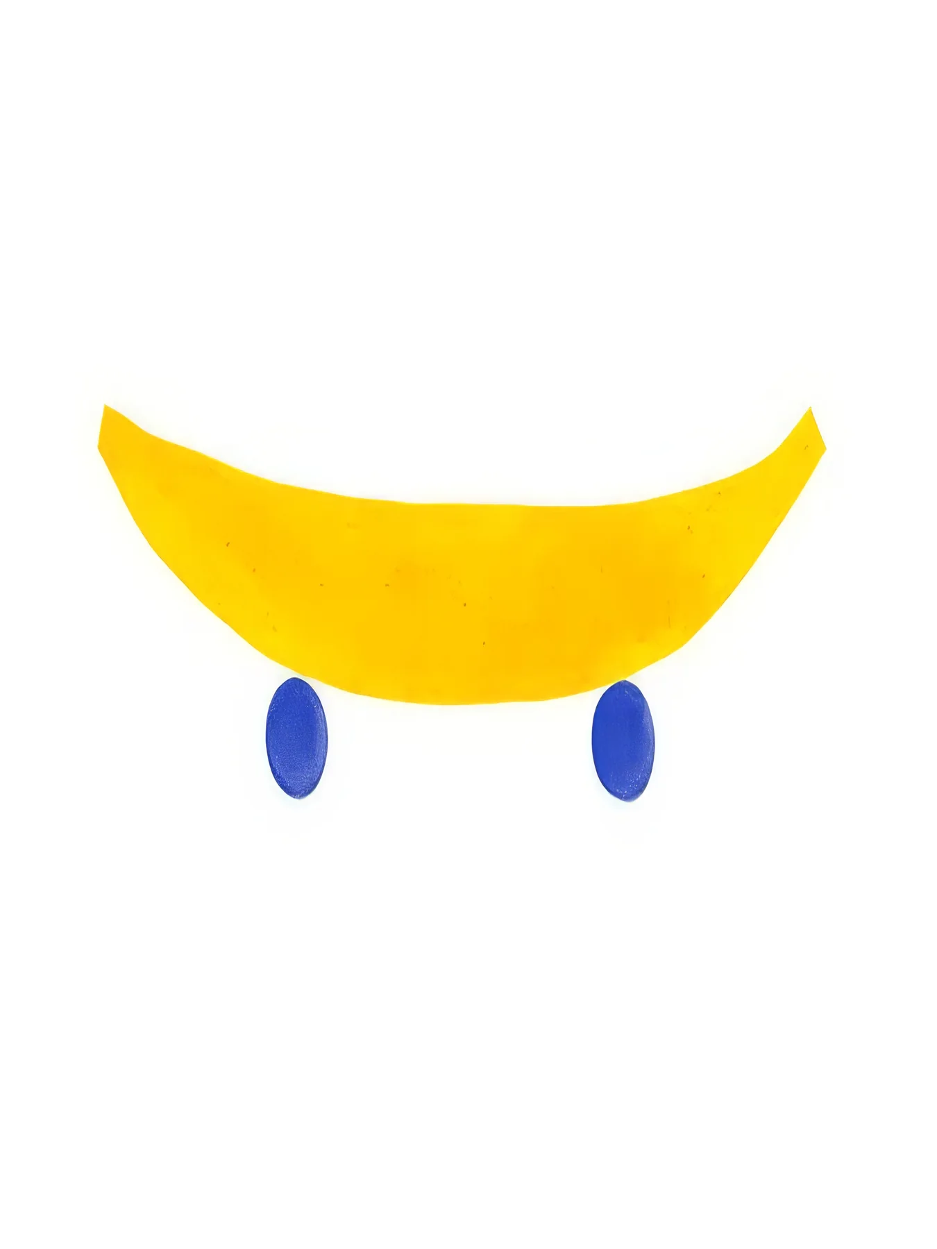 Onlly poster, Banana on Tiny Wheels: A curved yellow banana shape with small blue wheels appears on white.