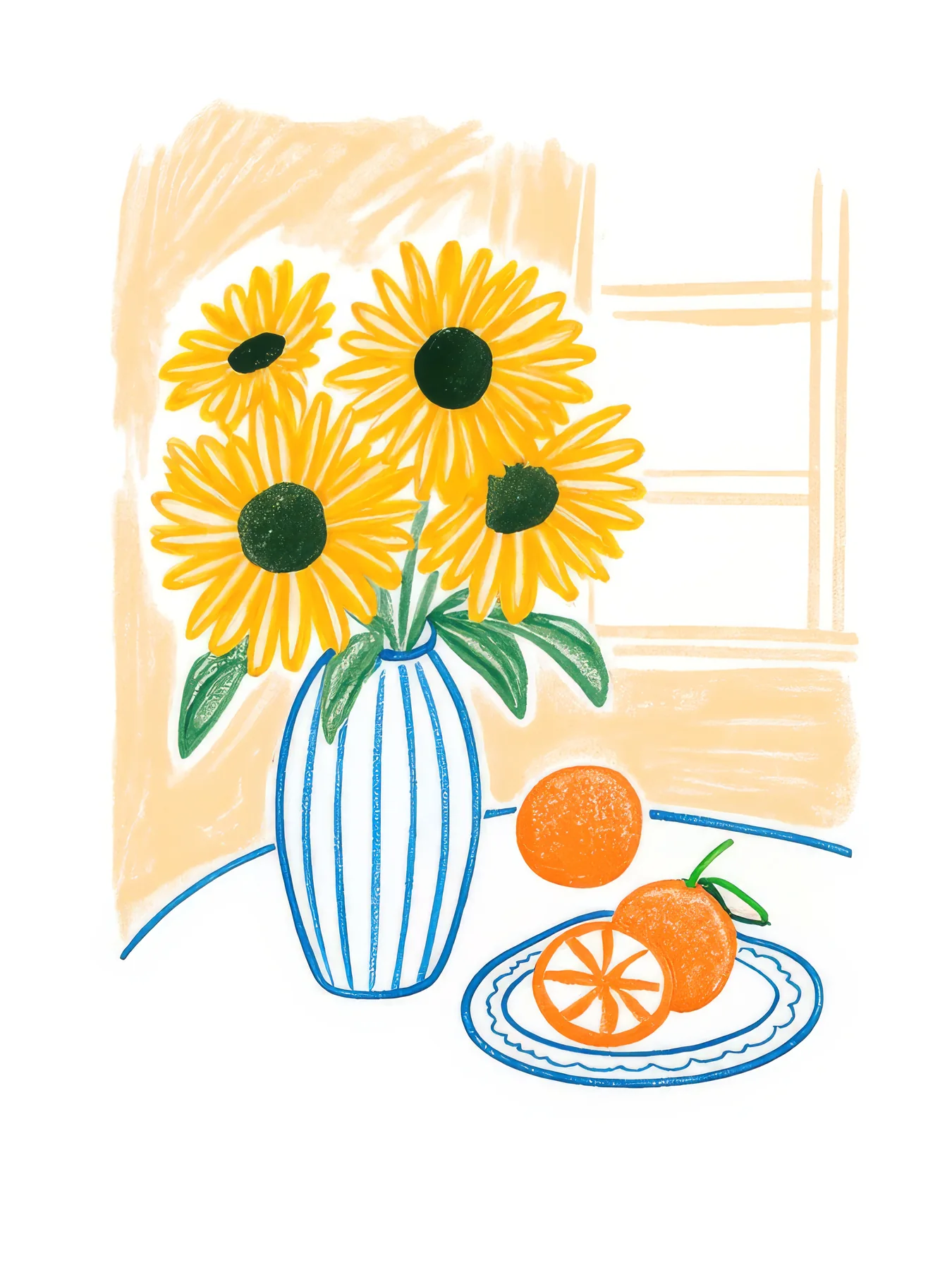Onlly poster, Flowers, Lemons and a Table: A small still life combines a vase of flowers, lemons and a light tabletop.