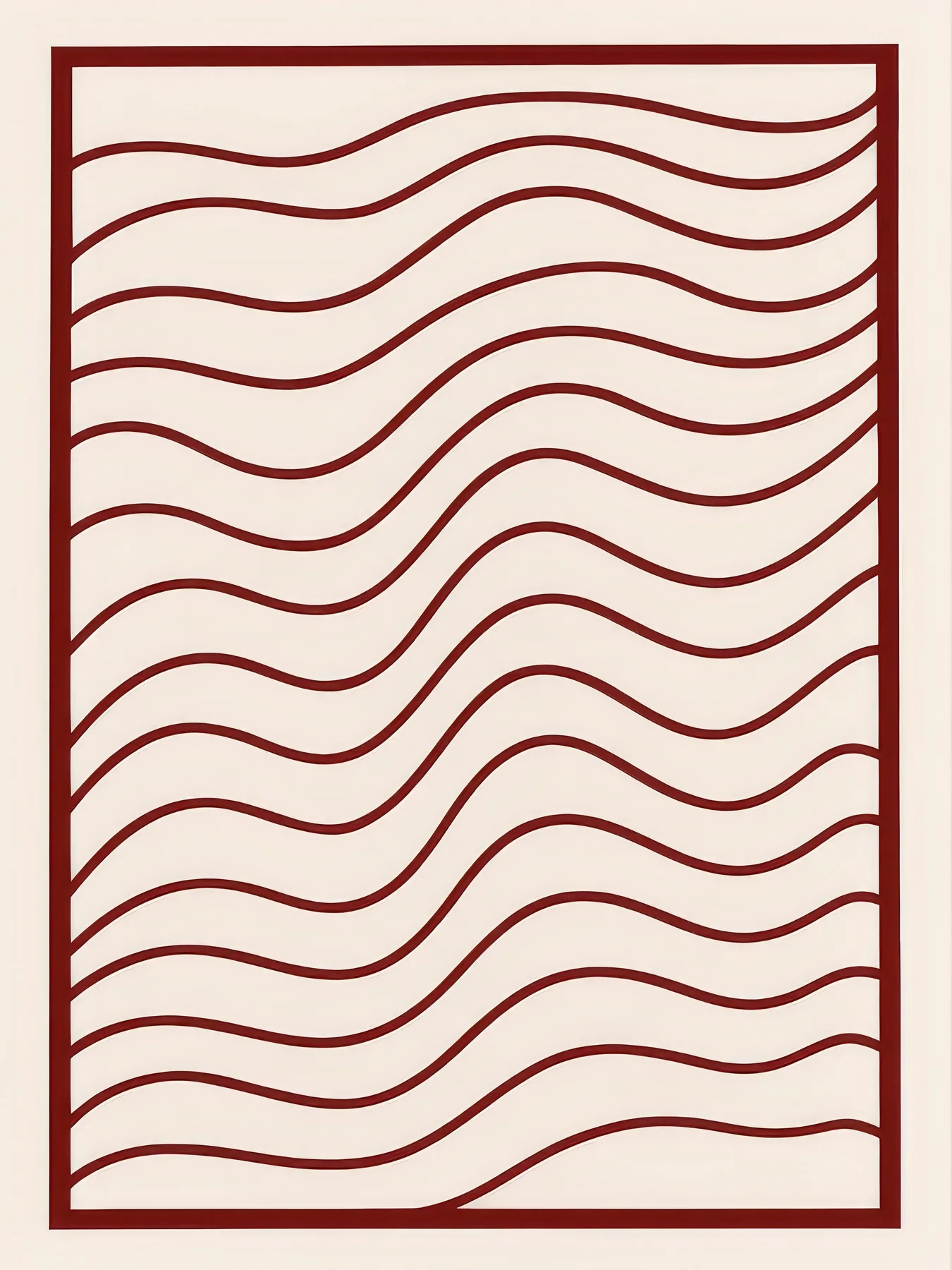 Onlly poster, Waves inside a Frame: Fine burgundy waves repeat inside a simple rectangular border.