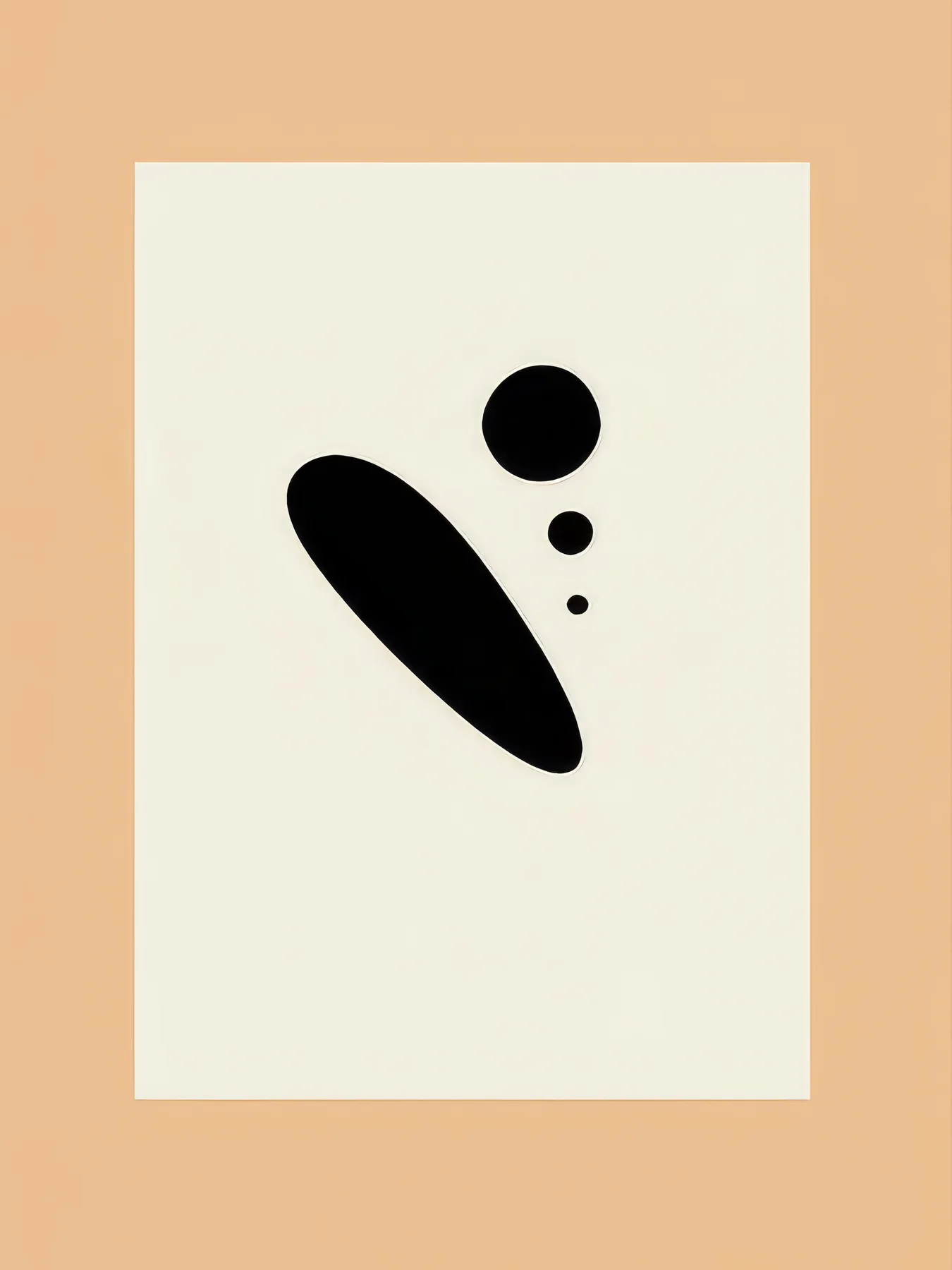 Onlly poster, Black and Ochre Marks: A few dark abstract marks and a small ochre form float within a warm border.