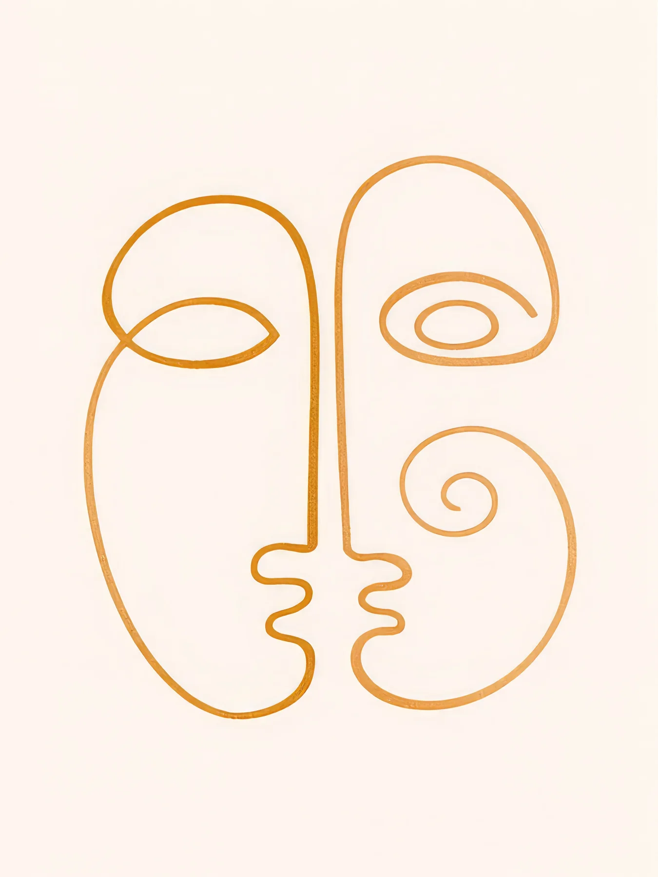 Onlly poster, Continuous Profile Face: A single dark line traces a stylized face in profile on warm cream.