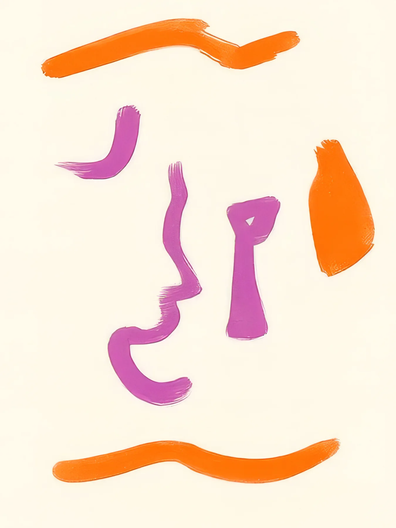Onlly poster, Loose Orange and Pink Marks: Small bright organic marks float on a pale ground.