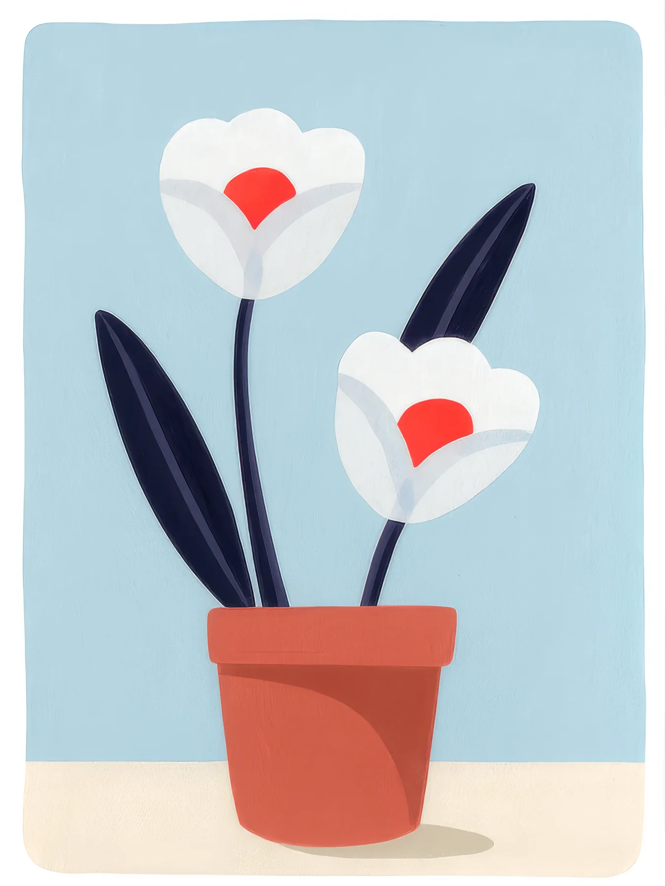 Onlly poster, Hearts and Small Vases: Rows of dark hearts alternate with small outlined vessel-like forms.