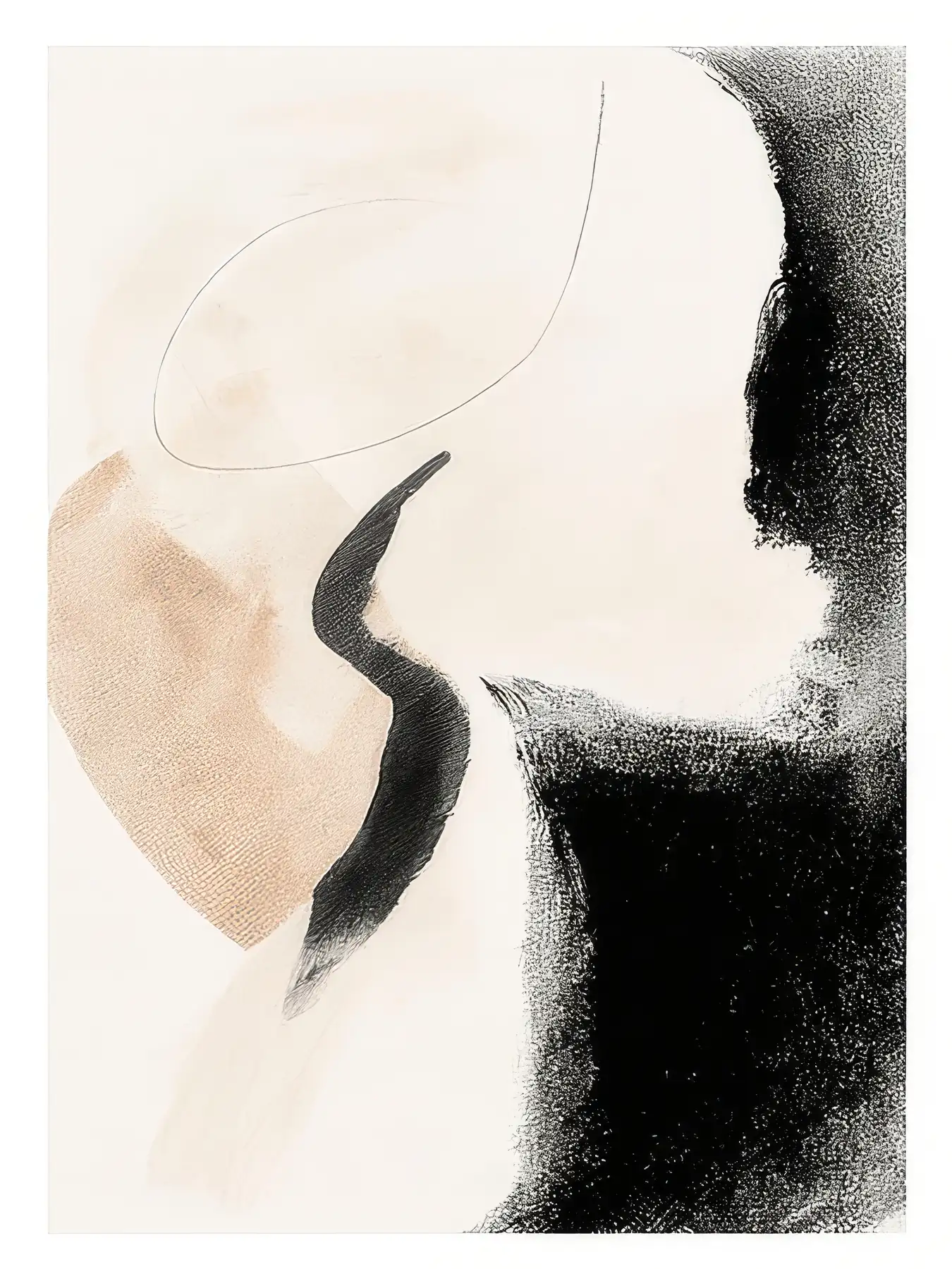 Onlly poster, Figure in Black and White: A softly abstracted figure bends through a pale wash beside a deep charcoal field.