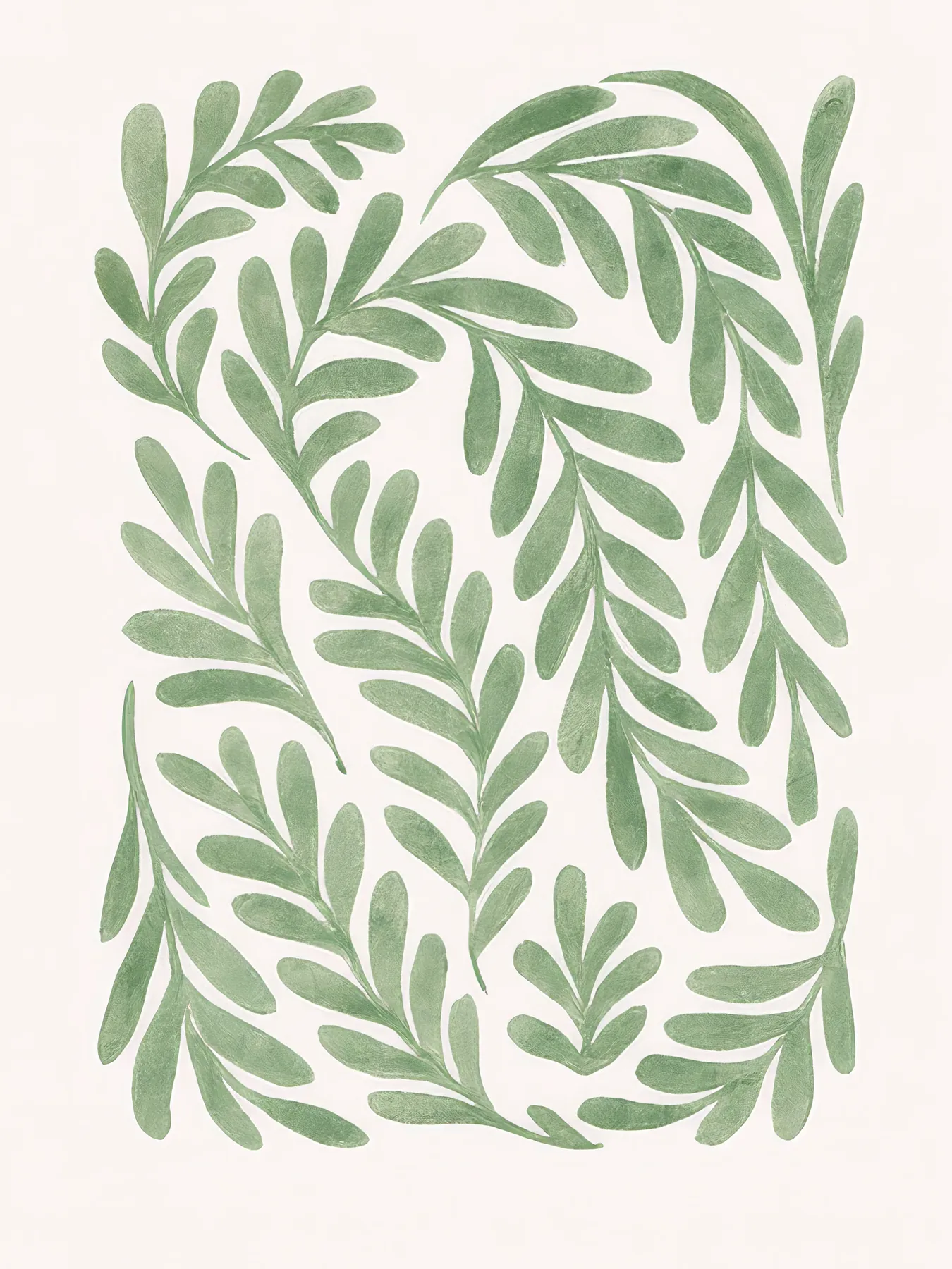 Onlly poster, Green Botanical Wreath: A loose ring of leafy stems forms an airy wreath on pale cream.