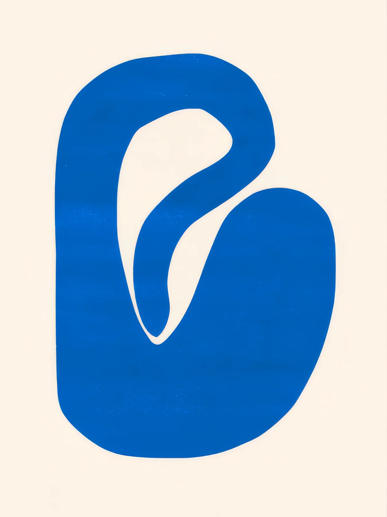 Onlly poster, Blue Organic Form: A bold blue oval-like shape with a pale inner curve stands on cream.