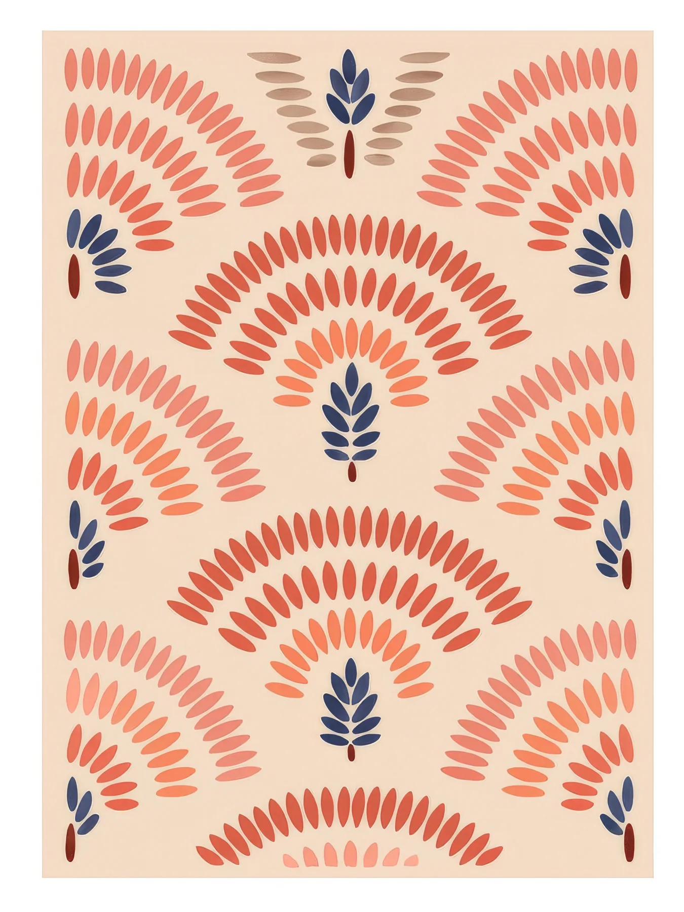 Onlly poster, Terracotta Floral Arches: A warm red-orange repeating pattern combines arches, leaves and small floral marks.