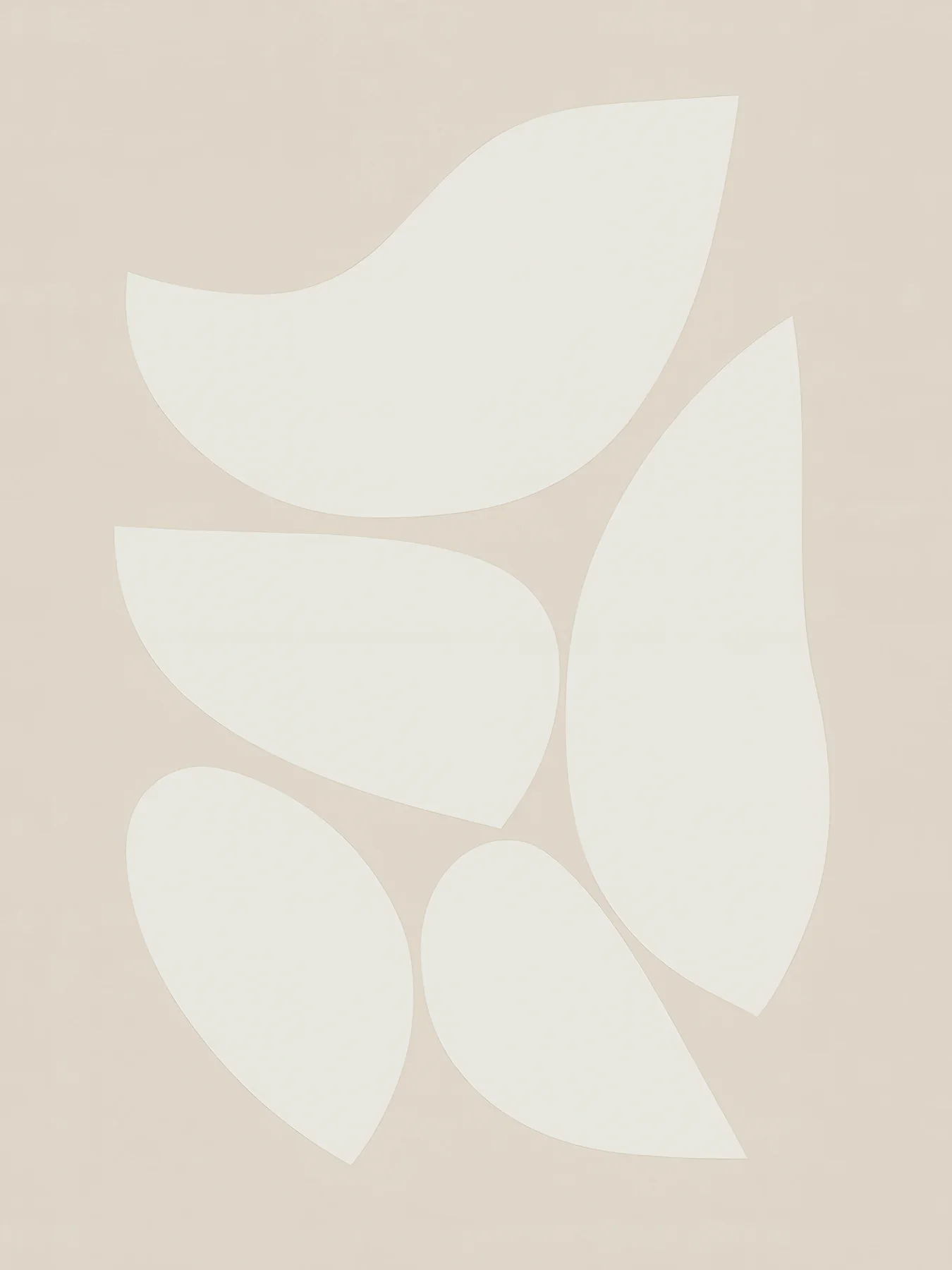 Onlly poster, Cream Organic Petals: Large pale petal-like forms overlap against a soft beige field.