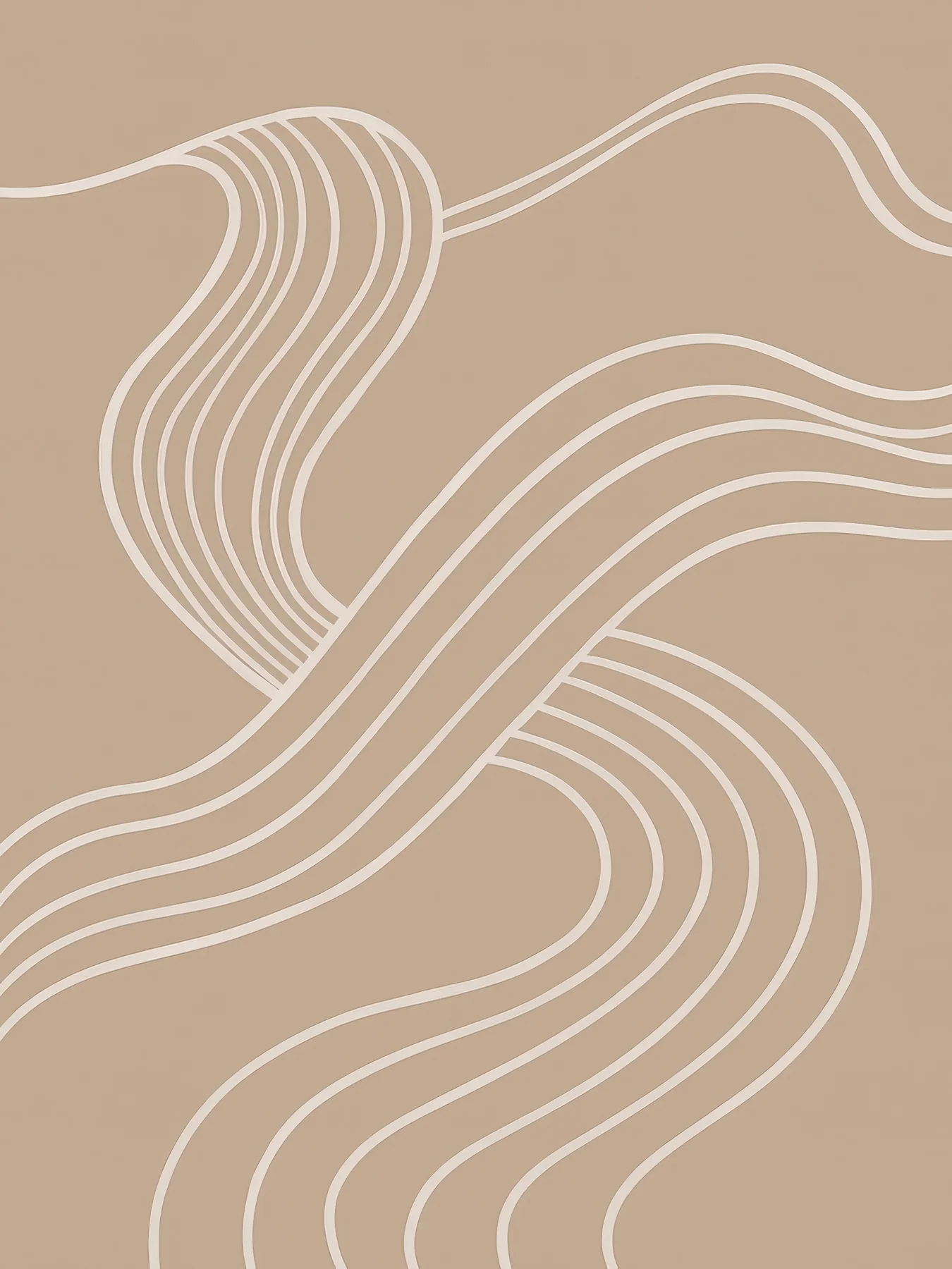 Onlly poster, Flowing Cream Lines on Taupe: Fine ivory curves move in parallel across a warm brown ground.