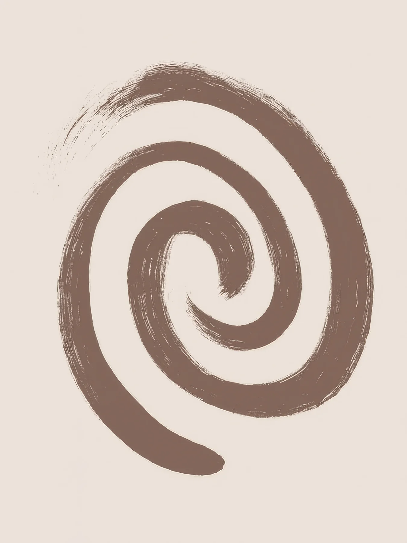 Onlly poster, Brown Spiral on Cream: A single brown spiral-like line is centred on a pale neutral background.