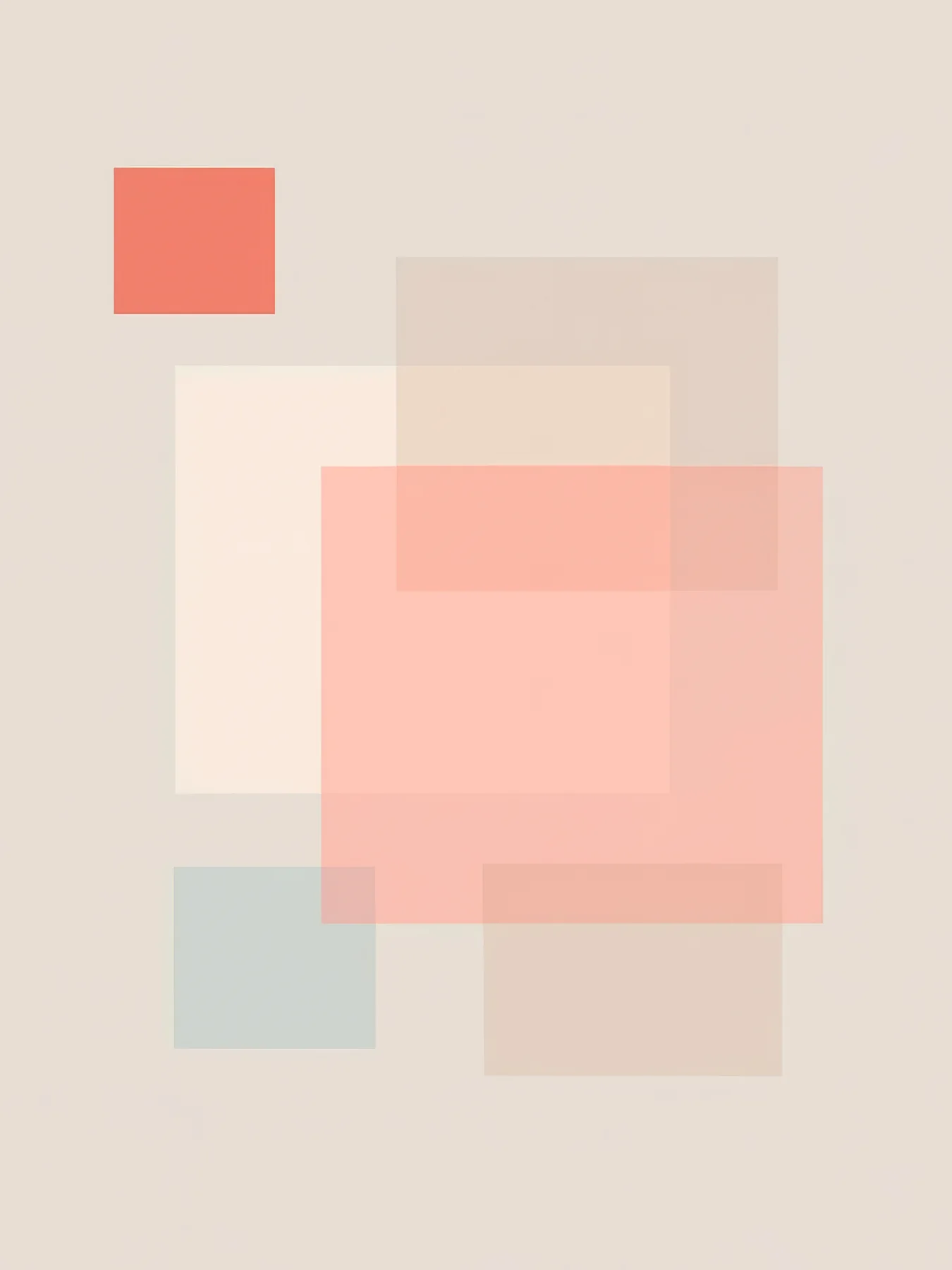 Onlly poster, Soft Pink Geometric Blocks: Translucent pink and cream shapes overlap with small coral squares.