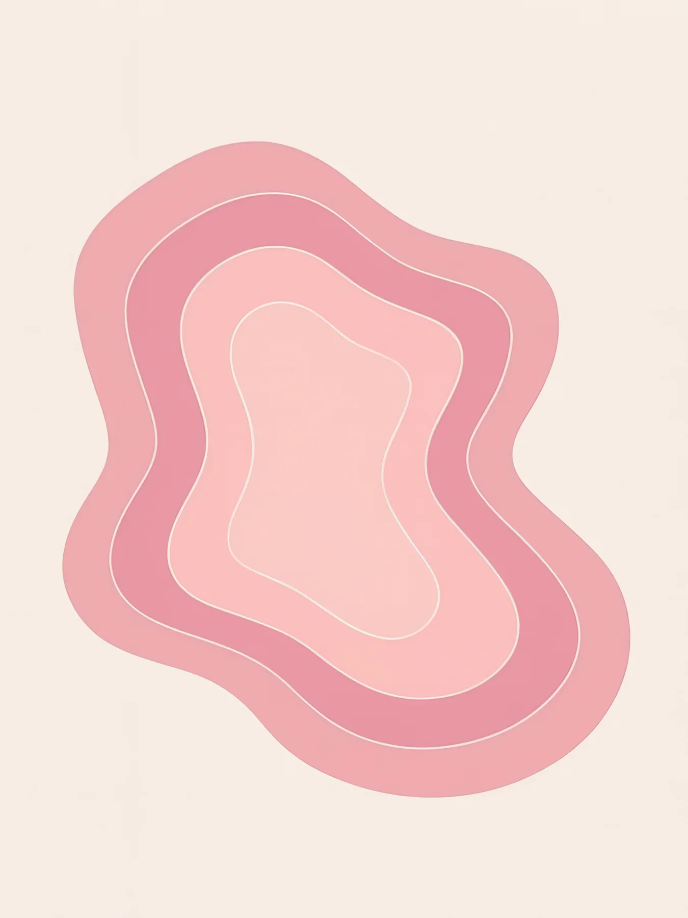 Onlly poster, Rose-Coloured Organic Shape: A pale pink abstract shape with nested contours floats on warm cream.