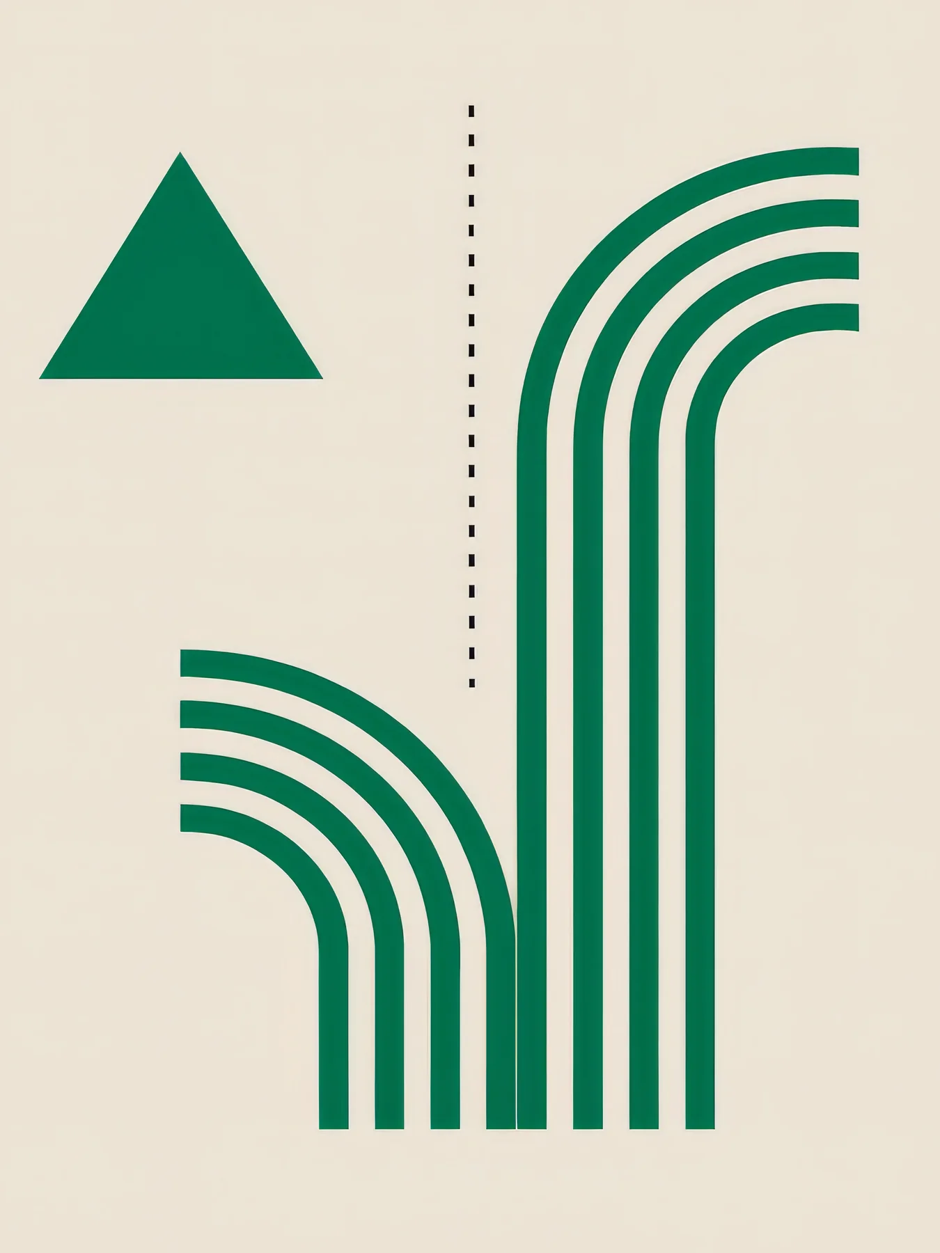 Onlly poster, Green Arches and Lines: A green triangle and rounded parallel lines form a crisp geometric composition.