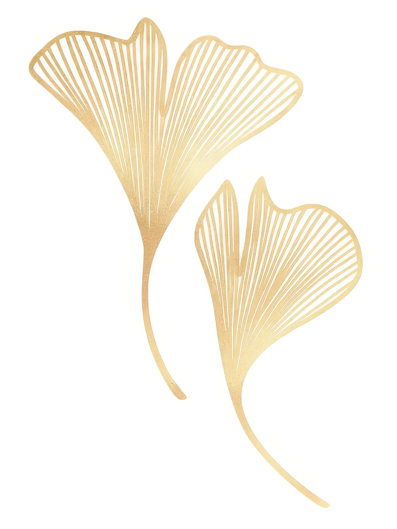 Onlly poster, Ginkgo Leaves in Gold: Two fan-shaped ginkgo leaves are outlined in soft golden lines.