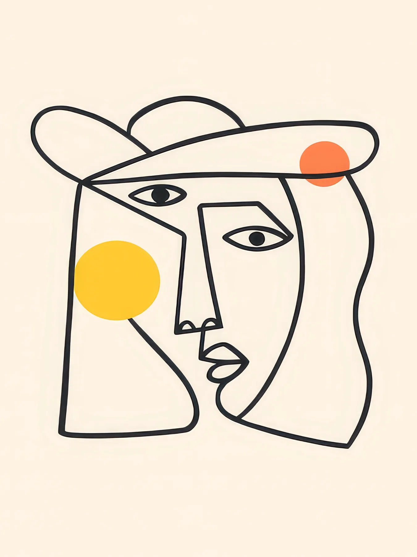 Onlly poster, Continuous Line Portrait: A black continuous line outlines an abstract face with a small orange accent.