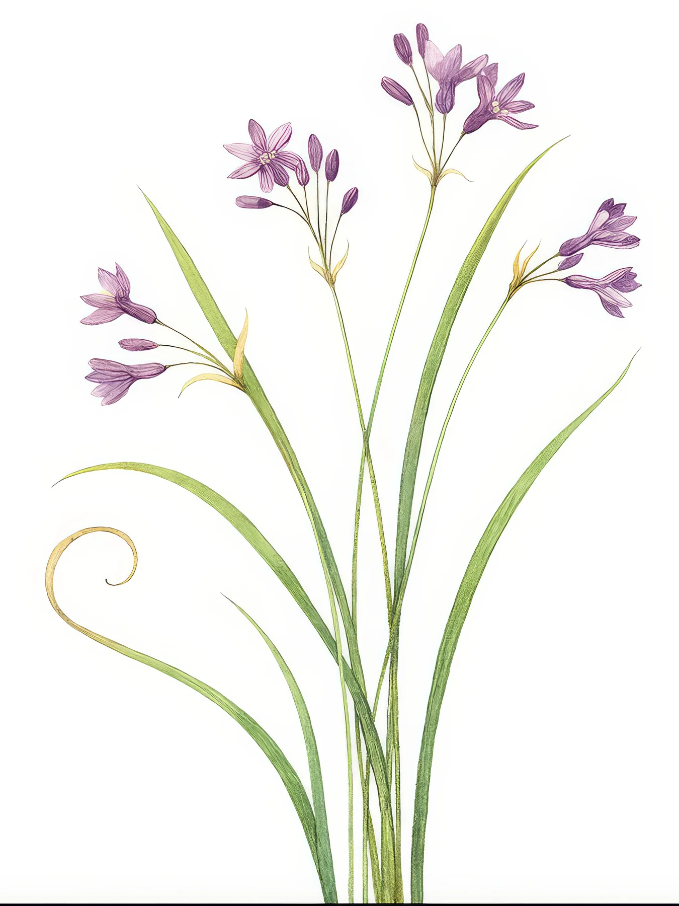 Onlly poster, Violet Meadow Grasses: Slender purple wildflowers and grasses rise against a light background.