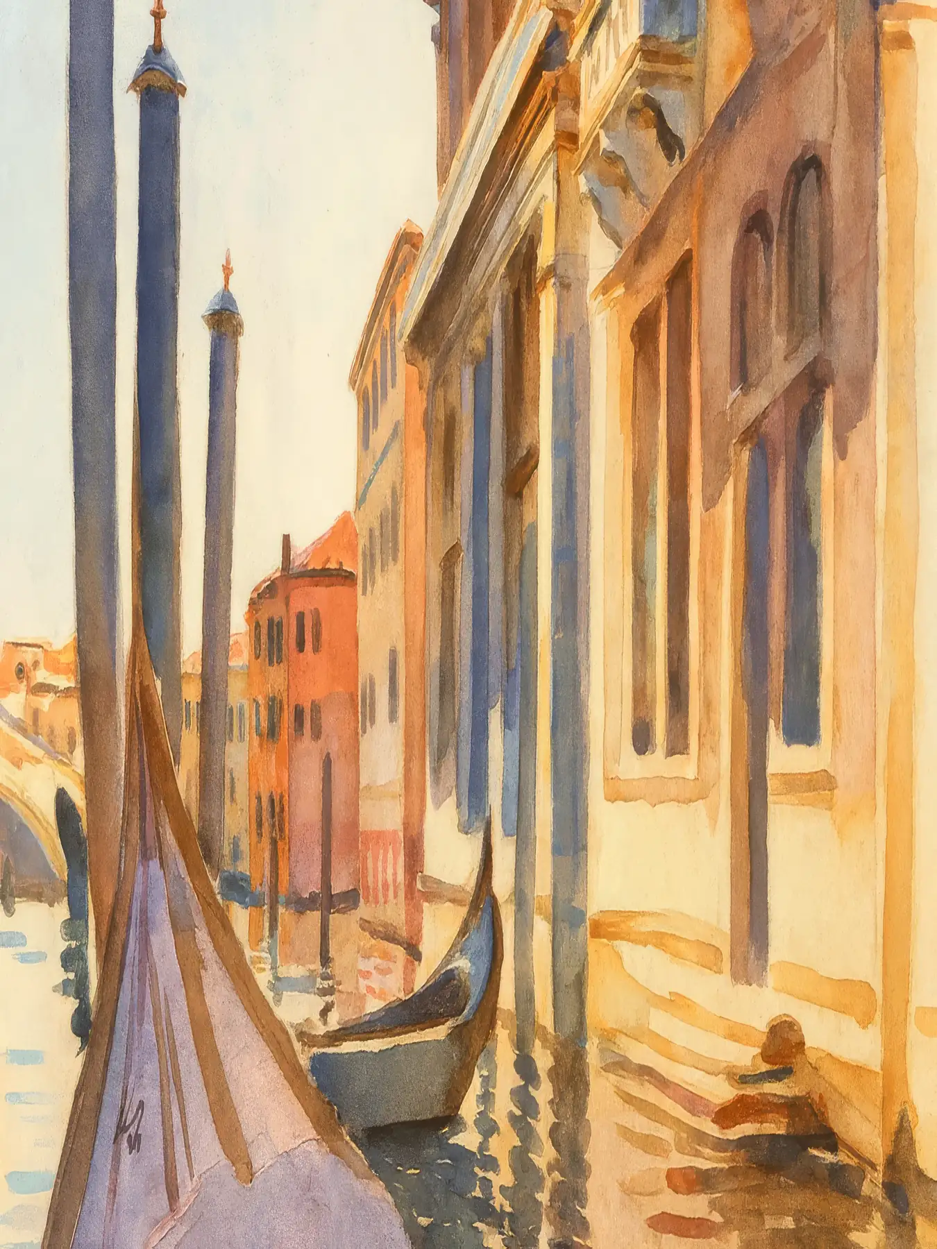 Onlly poster, Venetian Canal in Warm Light: A narrow canal reflects the tall pastel facades of old Venice.