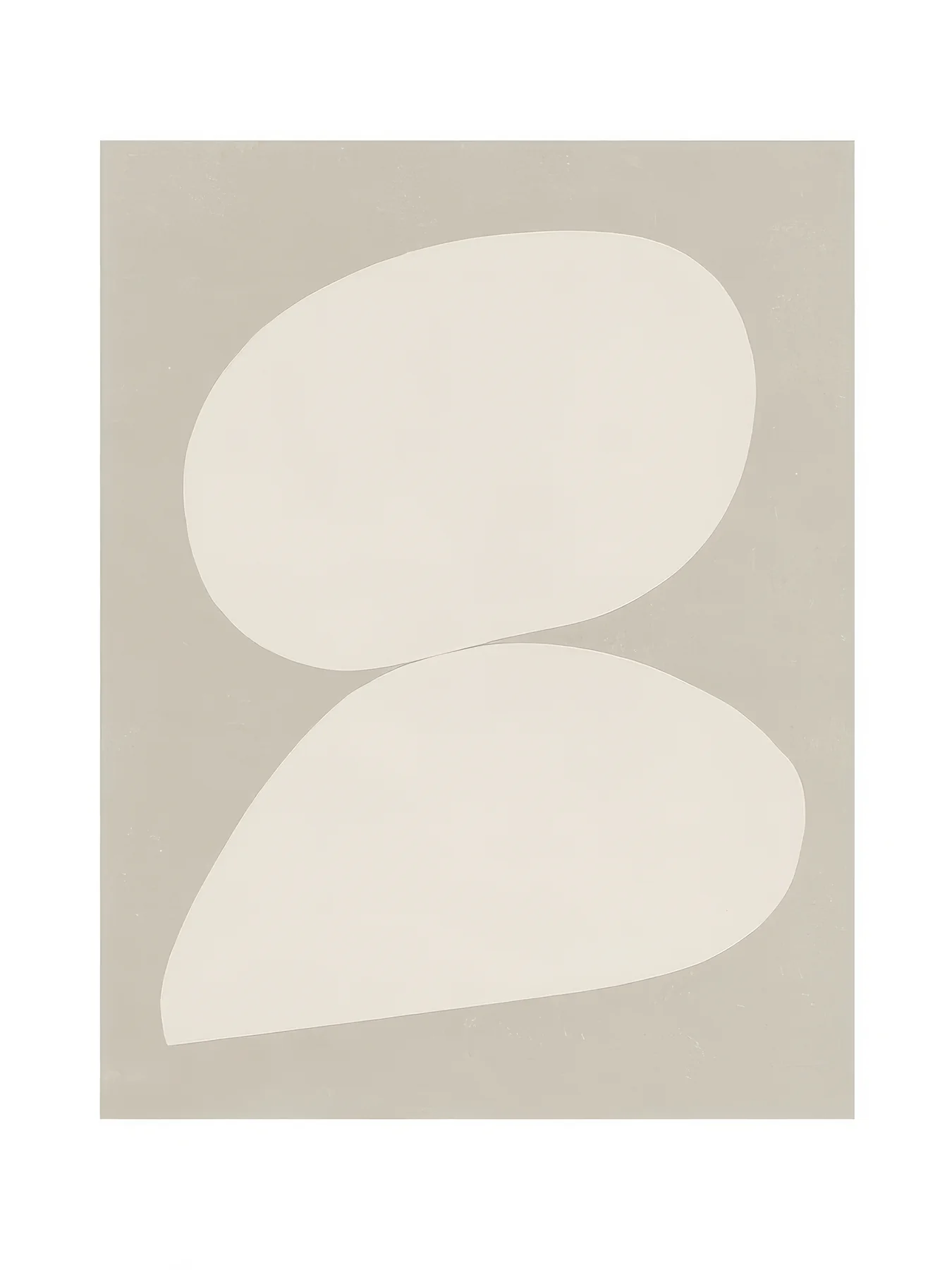 Onlly poster, Two Pale Leaf Forms: Two large light abstract leaf or petal shapes overlap on warm taupe.