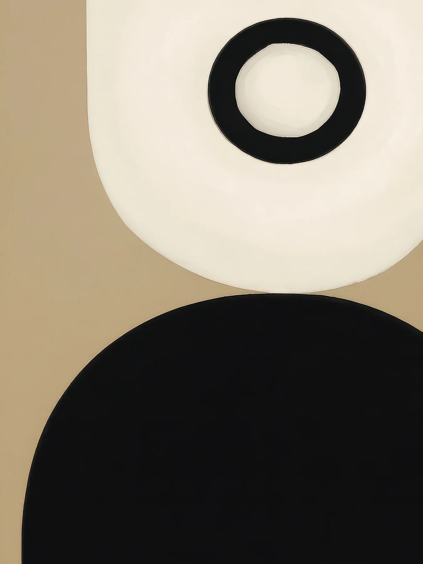 Onlly poster, Black and Cream Circles: Large rounded black and pale forms overlap in a minimalist composition.