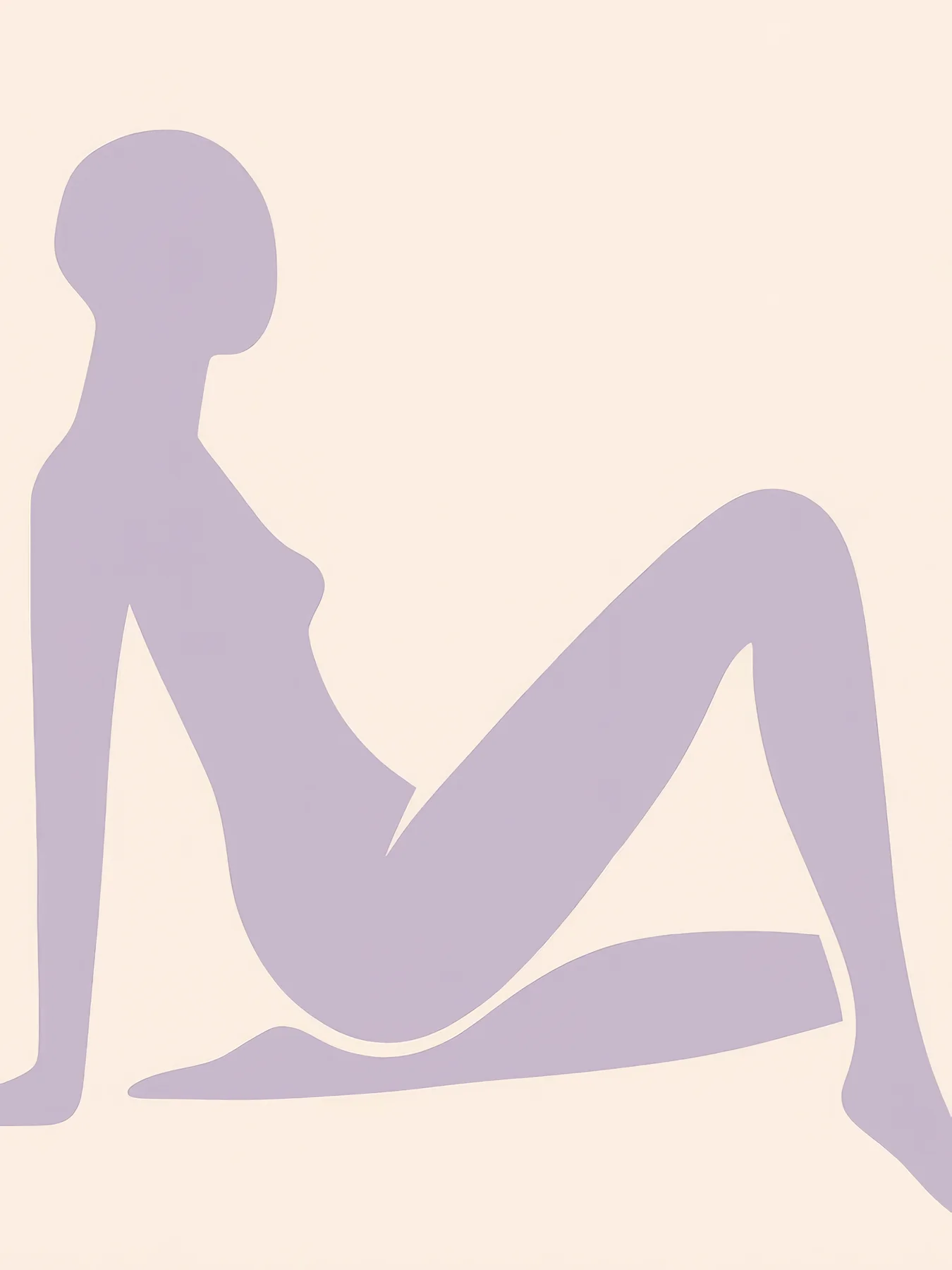 Onlly poster, Purple Reclining Figure: A simplified lavender silhouette reclines against a pale peach ground.