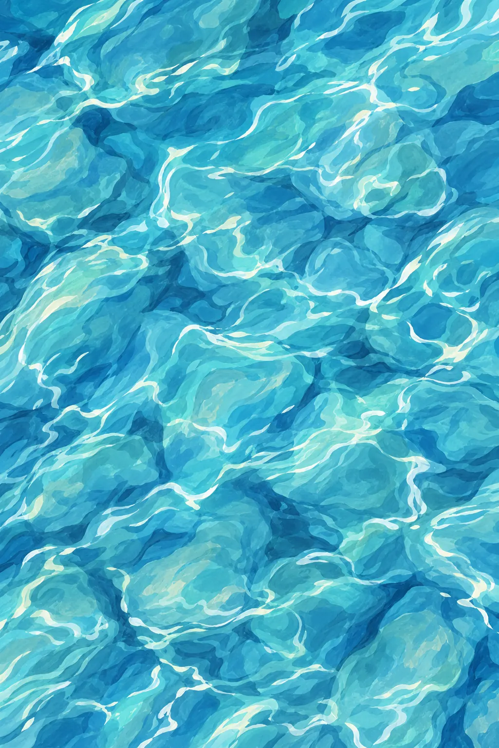 Stylised turquoise water surface with interlocking ripples and bright white highlights.