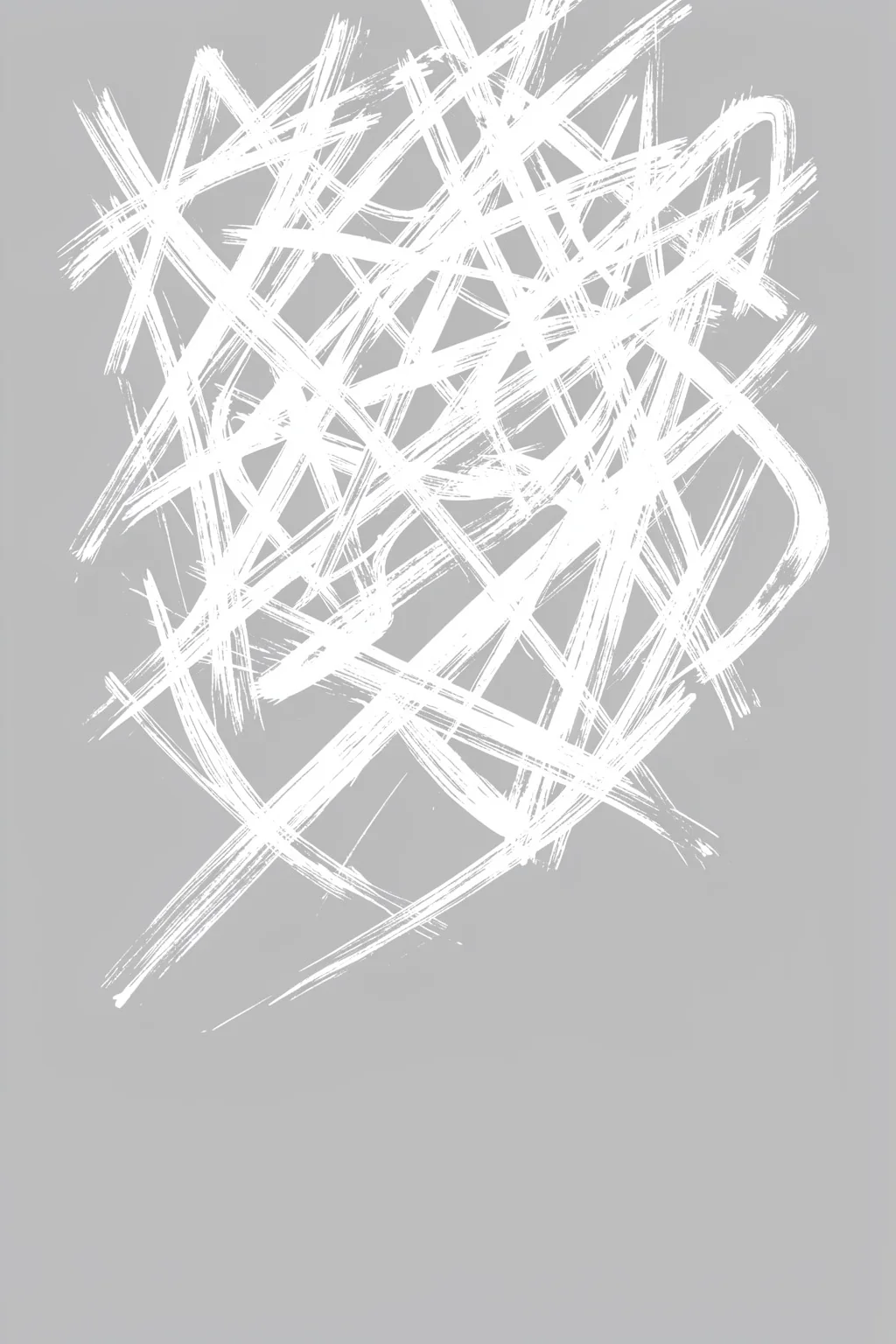 Abstract Brush Strokes 6 A1. Fine white scribble-like lines crisscross densely over a flat gray background.