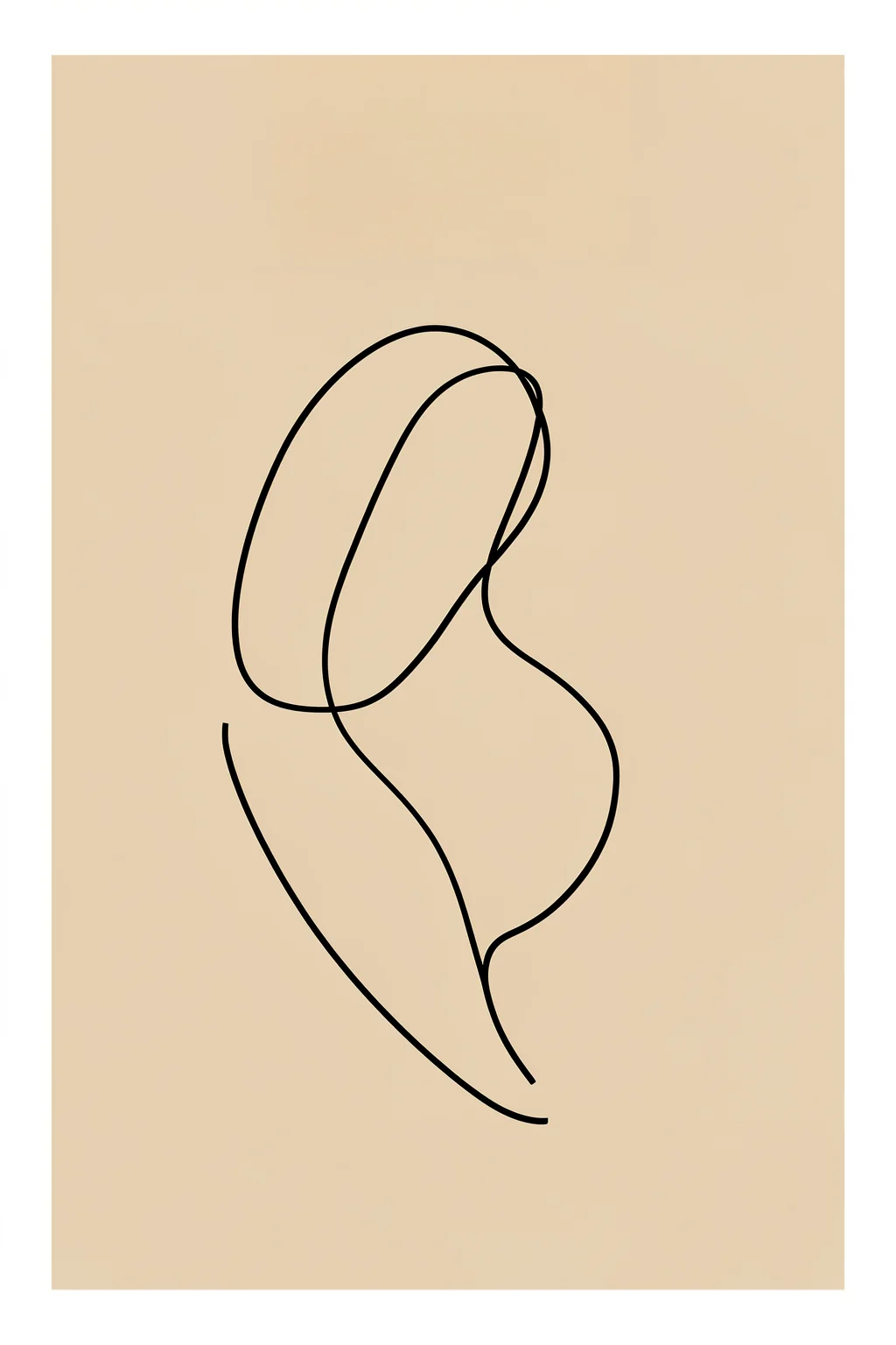 Abstract Flowing Lines. A single thin black line loops in a loose continuous path across a textured tan background.