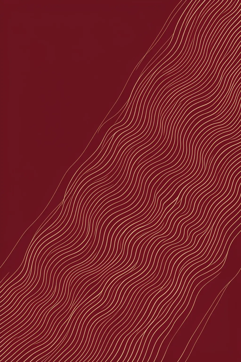 Abstract Wavy Pattern. Fine parallel gold lines bend into a diagonal wave across a deep burgundy background.