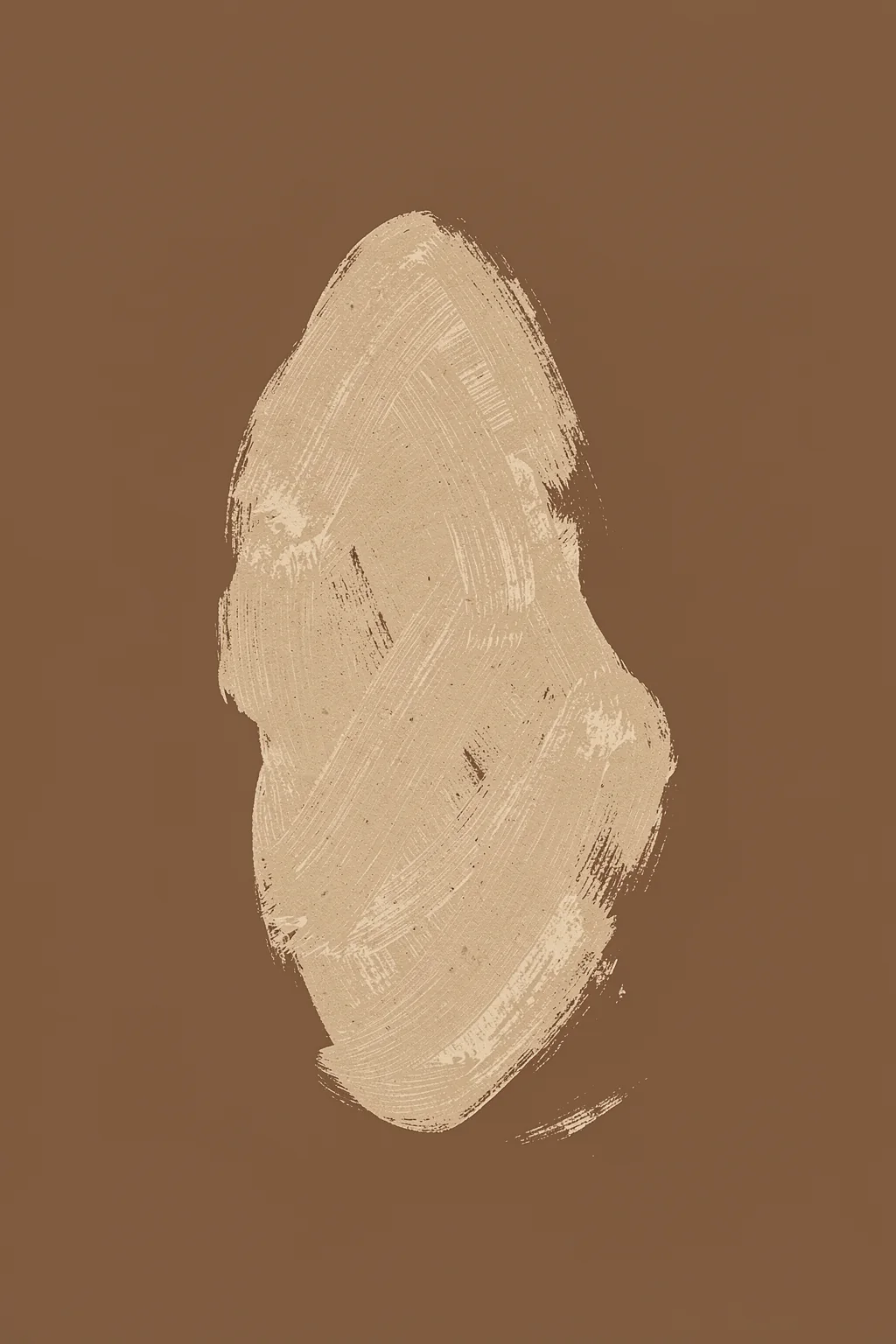 Abstract Whisper. A single pale textured brush mark sits vertically on a solid warm-brown field.