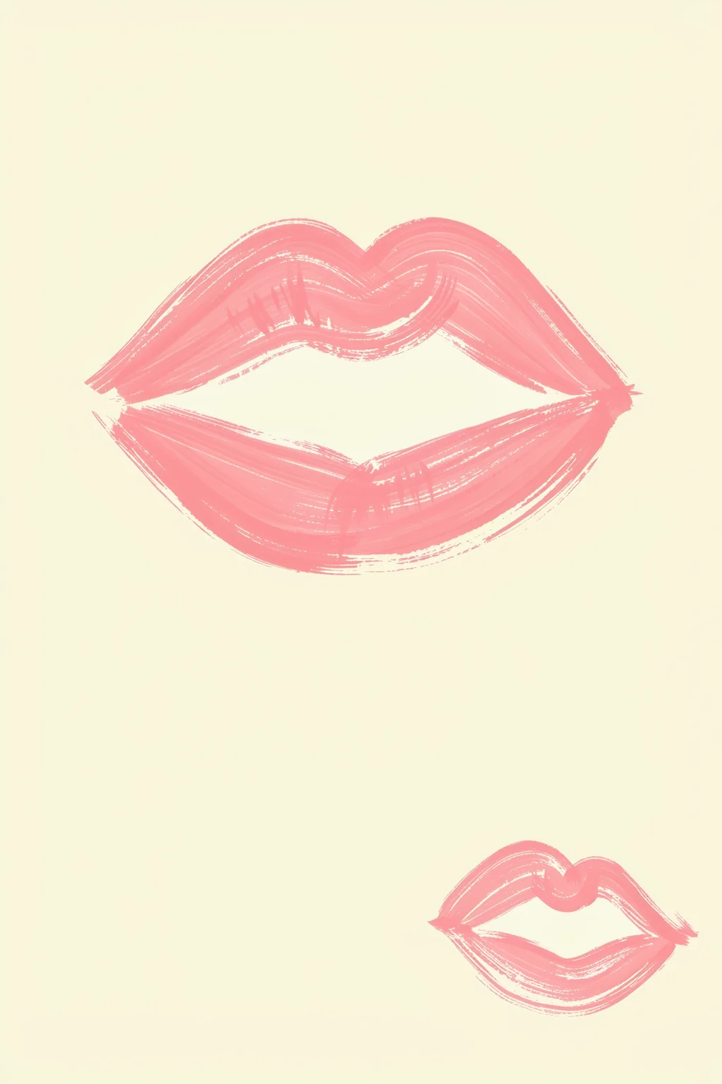 Less Stress Lips. Two pale-pink brush-painted lips, one large and one small, sit on a light cream background.