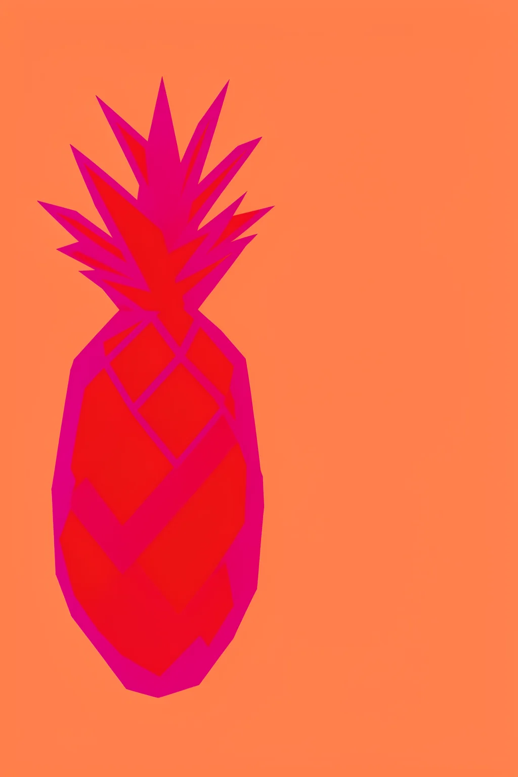 Tropical Pineapple Pop. A faceted red pineapple with hot-pink outlines and spiky leaves stands against a flat coral-orange background.