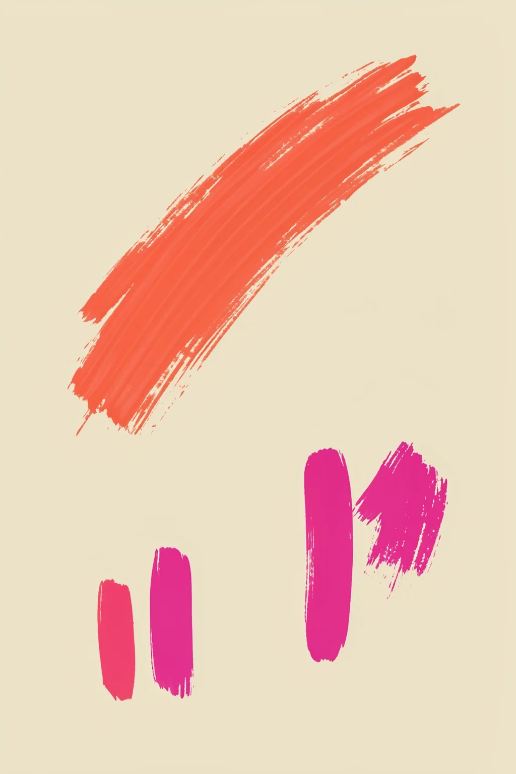 Xmas Christmas (2025) – 00039. A broad coral brushstroke and several smaller pink and magenta marks are scattered across a warm cream field.