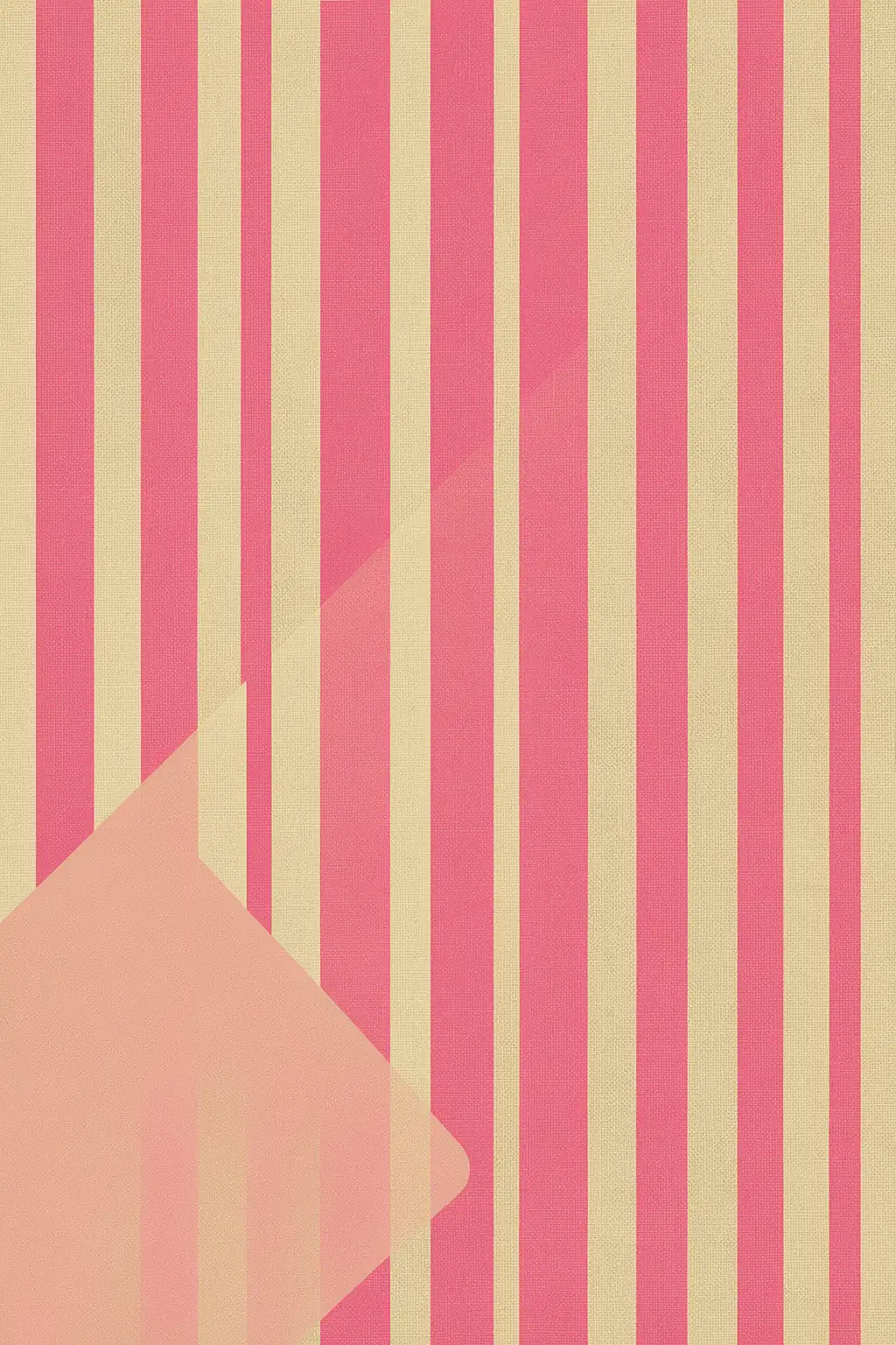 Happy Summer Stripes. Vertical coral-pink and cream stripes fill the background, partly covered by a large translucent peach angular curve at lower left.