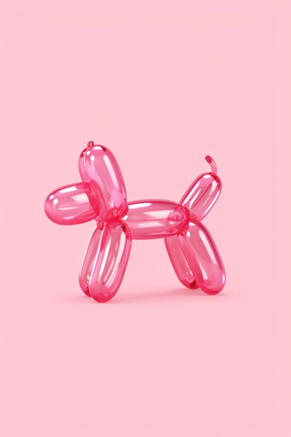 Pink Balloon Poodle. A glossy pink balloon animal shaped like a small dog stands against a pale pink background.