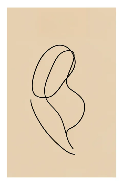 Abstract Flowing Lines. A single thin black line loops in a loose continuous path across a textured tan background.