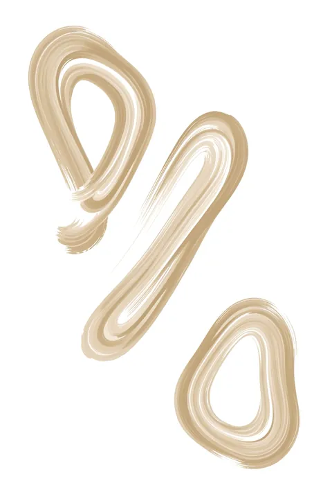 Abstract Flowing Lines. Three pale beige brushstroke loops curve diagonally down a white background, each forming an open rounded shape.